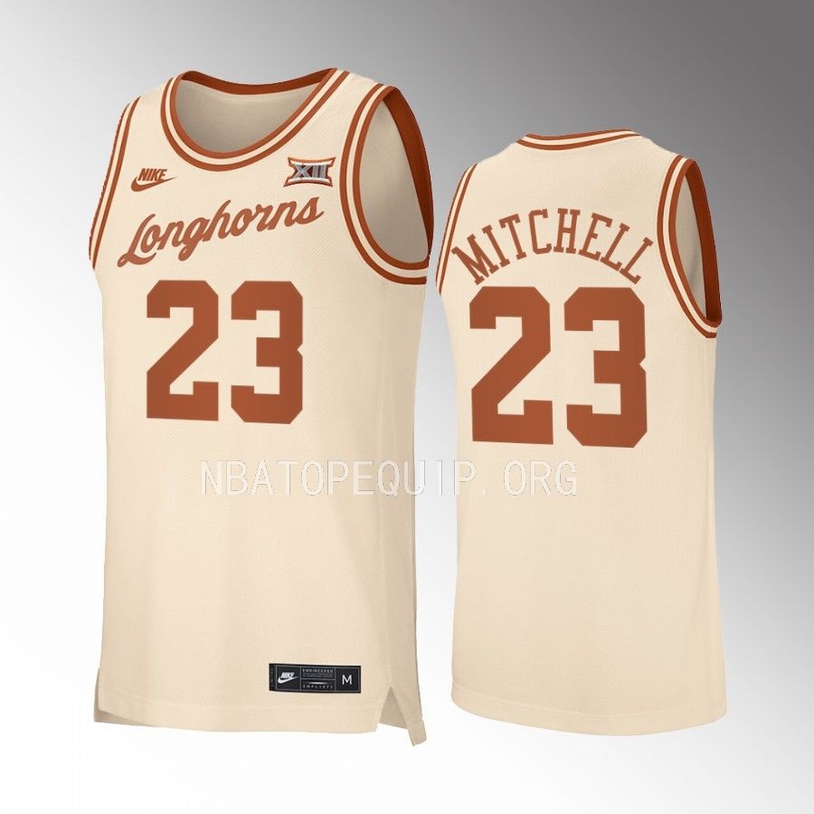 Texas Longhorns Dillon Mitchell Jersey 2022-23 Retro Cream Uniform