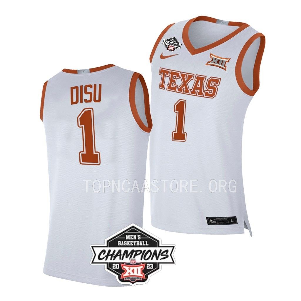 Texas Longhorns Dylan Disu White #1 2023 Big 12 Mens Champs Jersey MOP Men