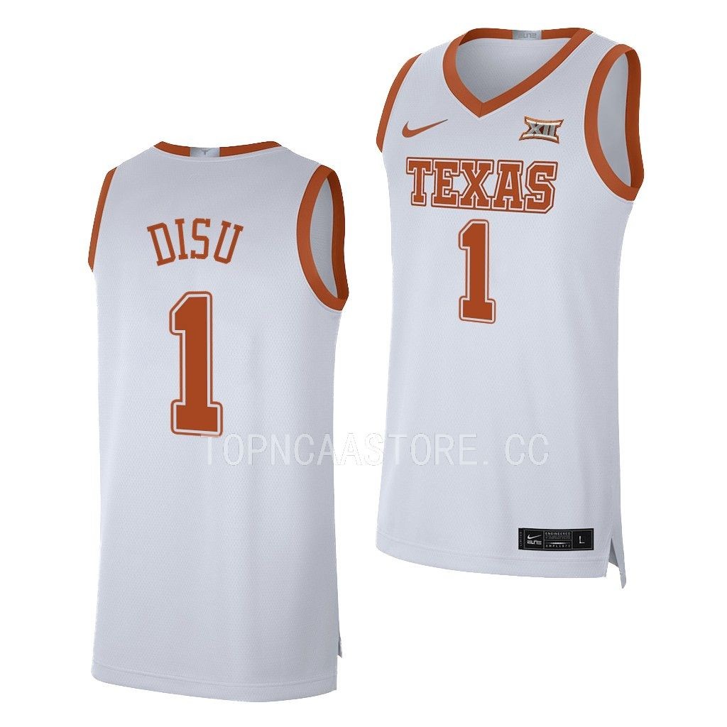 Texas Longhorns Dylan Disu White #1 Jersey 2022-23 Limited