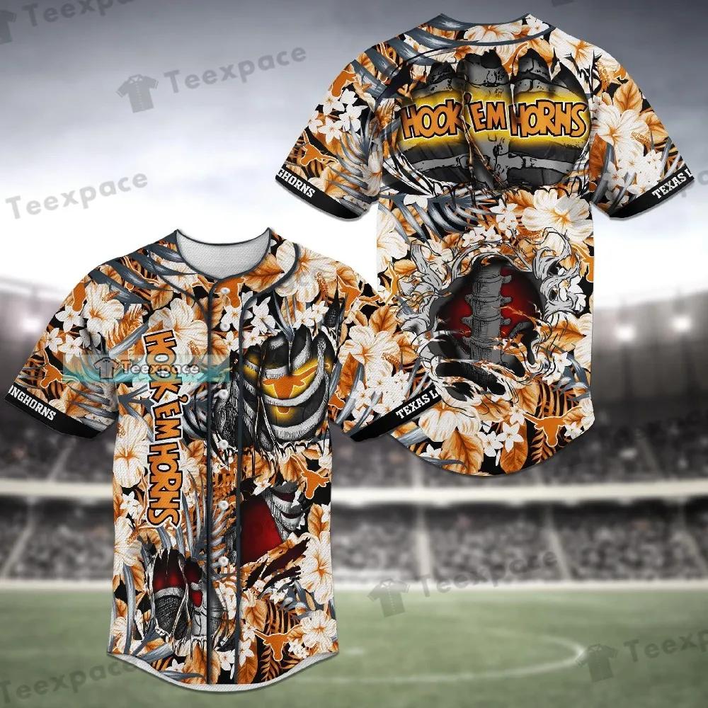 Texas Longhorns Floral Skeleton Baseball Jersey