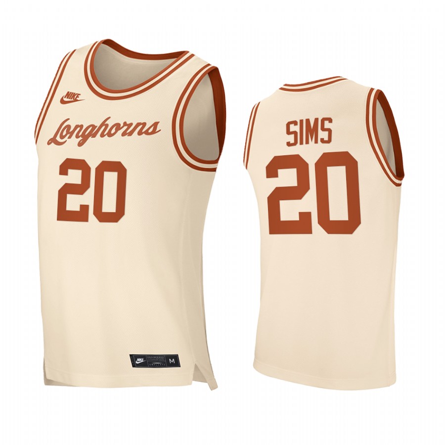 Texas Longhorns Jericho Sims Cream Retro 2020-21 Jersey