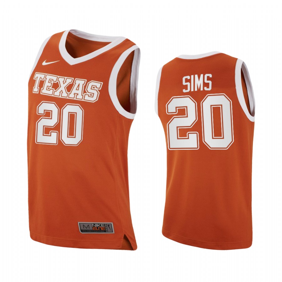 Texas Longhorns Jericho Sims Orange 2020-21 College Jersey
