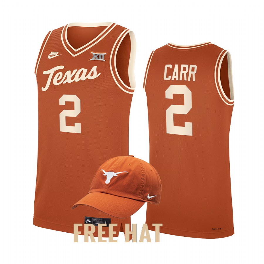 Texas Longhorns Marcus Carr Jersey 2021-22 College Orange Throwback Uniform