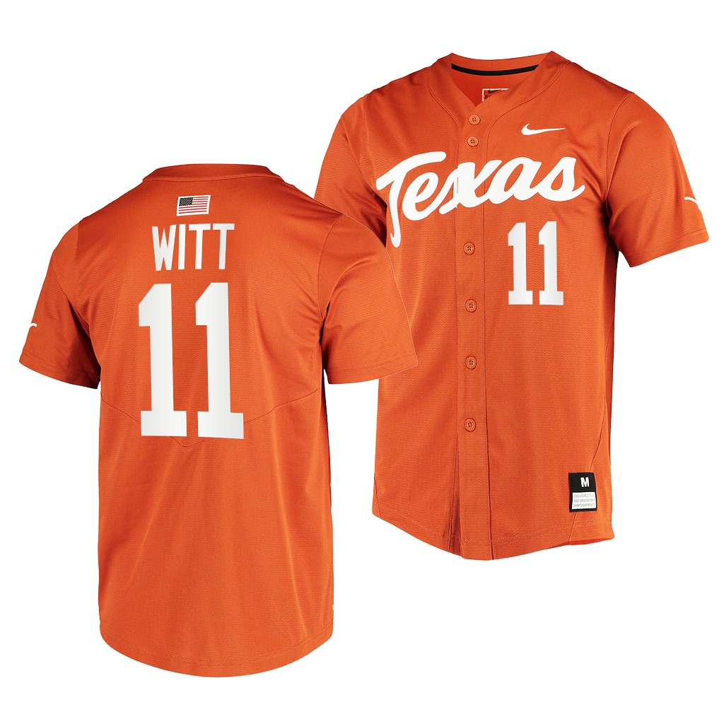 Texas Longhorns Tanner Witt 2023 MLB Draft Top prospects Orange #11 Jersey College