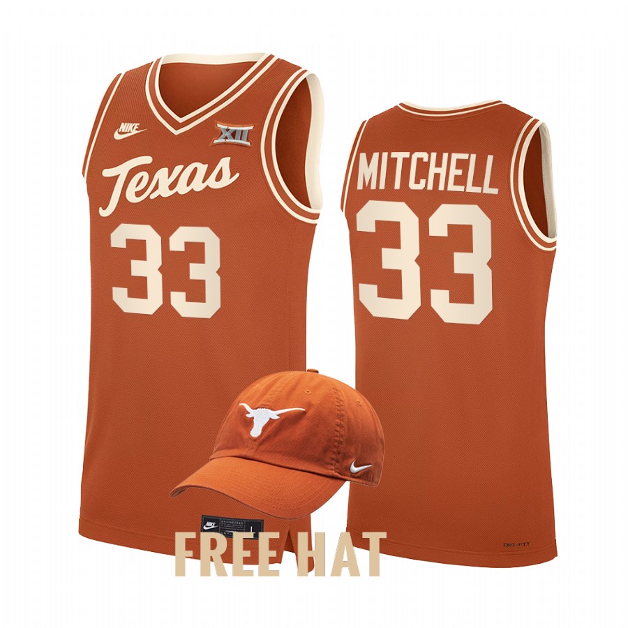 Texas Longhorns Tre Mitchell Jersey 2021-22 College Orange Throwback Uniform
