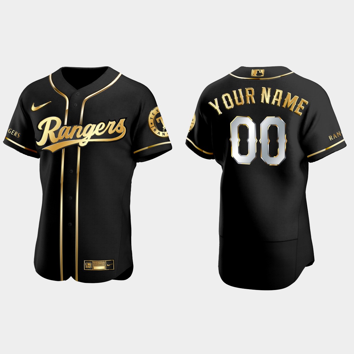 Texas Rangers #00 Custom Golden Edition Jersey - Black