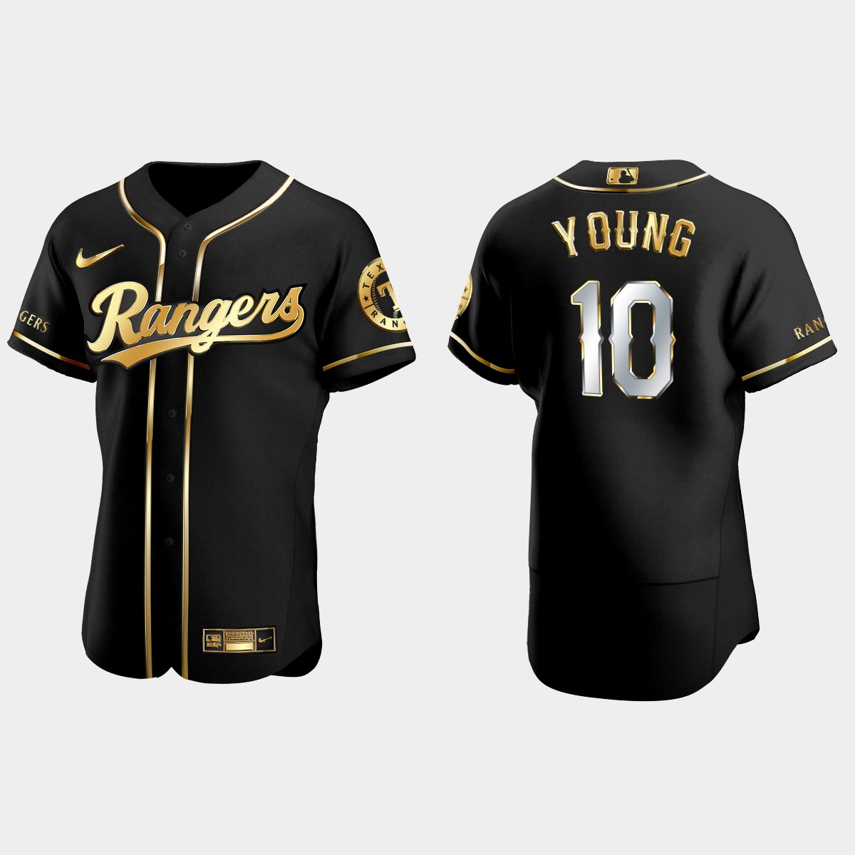 Texas Rangers #10 Michael Young Golden Edition Jersey - Black