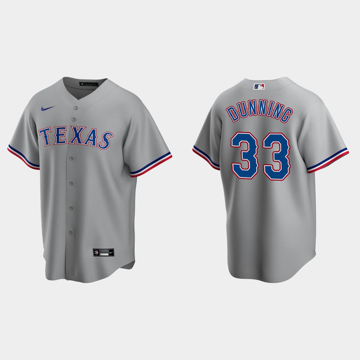 Texas Rangers #33 Dane Dunning Road Jersey - Gray