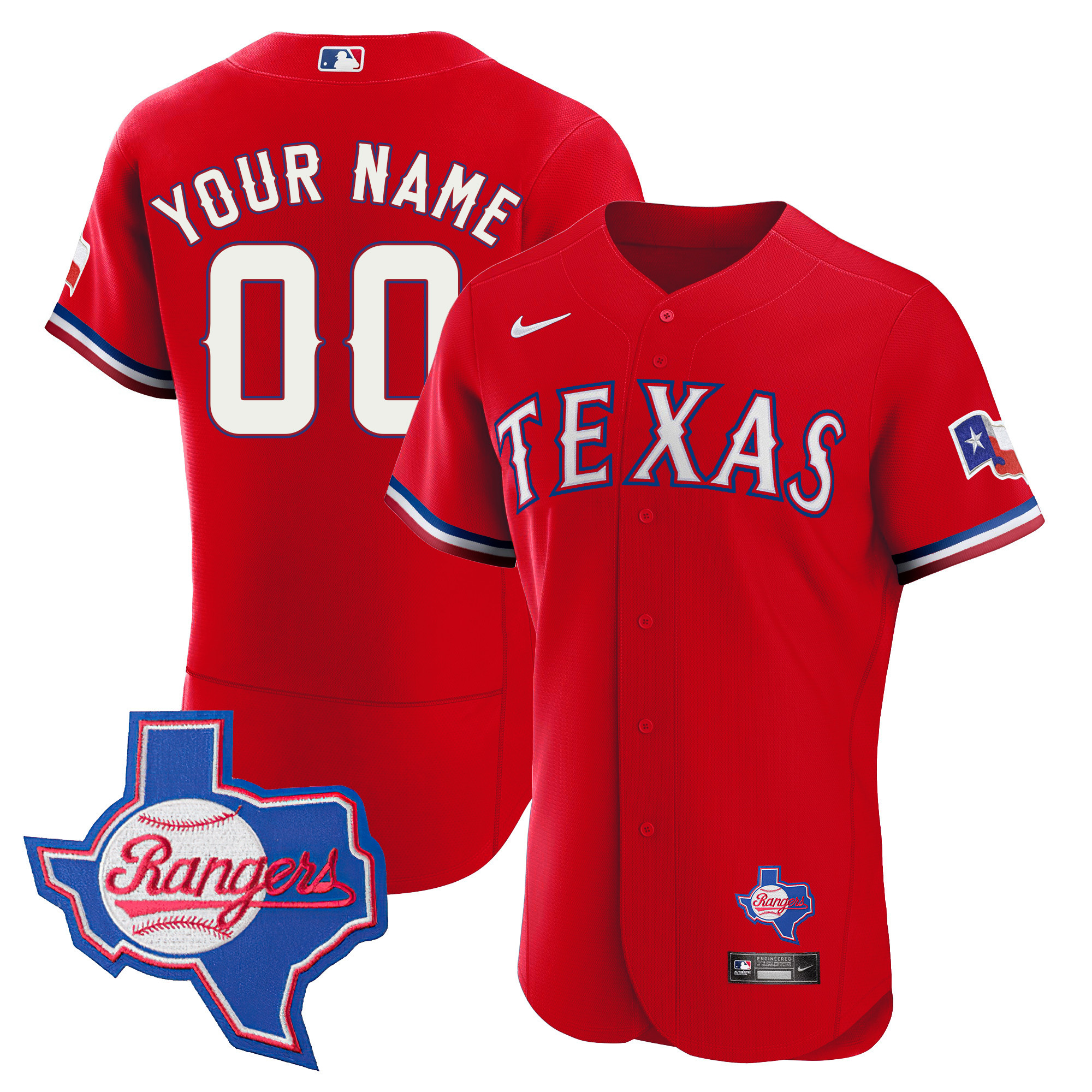 Texas Rangers 2023 Flex Base Custom - Texas Patch Red Jersey - All Stitched