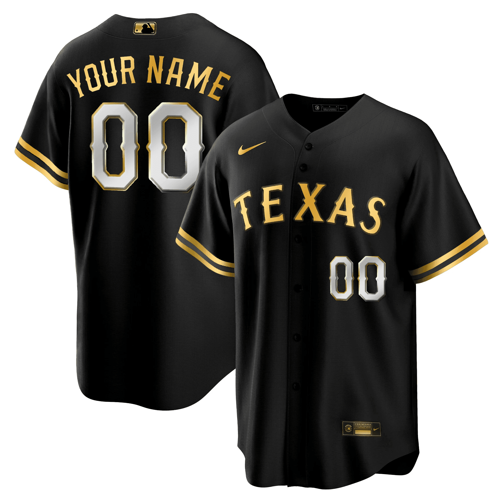 Texas Rangers 2023 Gold Custom Cool Black Jersey - All Stitched