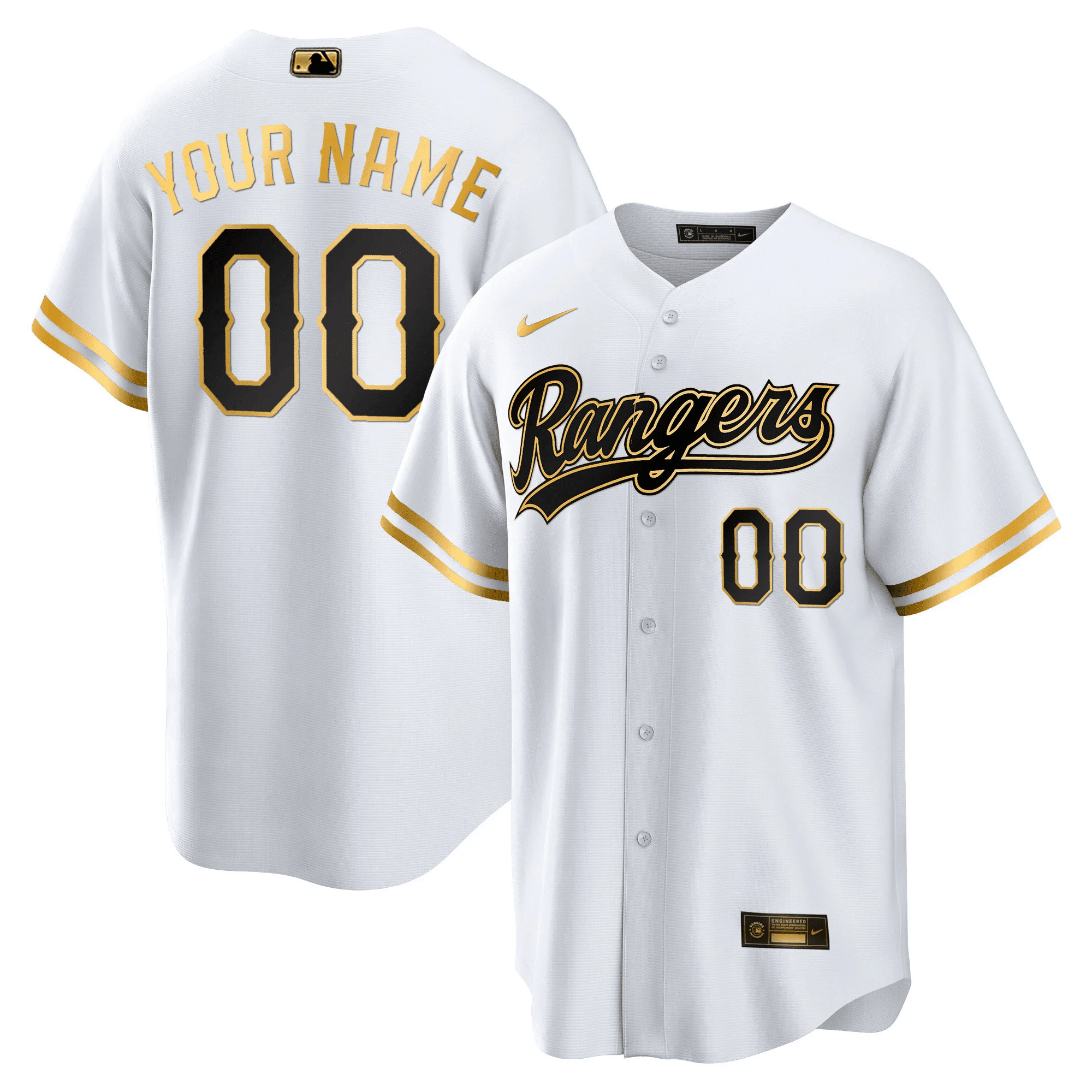 Texas Rangers 2023 Gold Custom Cool White Jersey - All Stitched