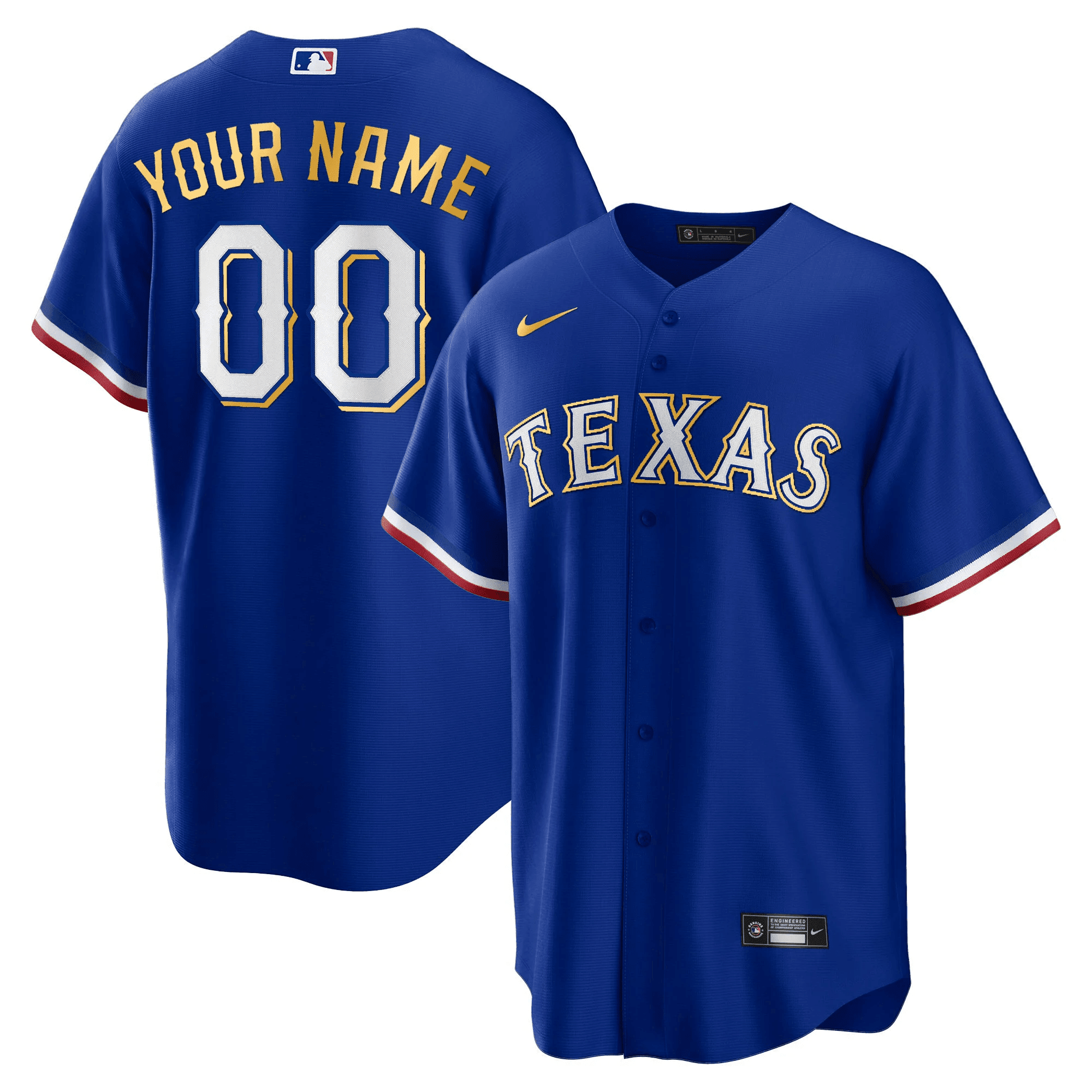 Texas Rangers 2023 Gold Trim Custom Cool Navy Jersey - All Stitched