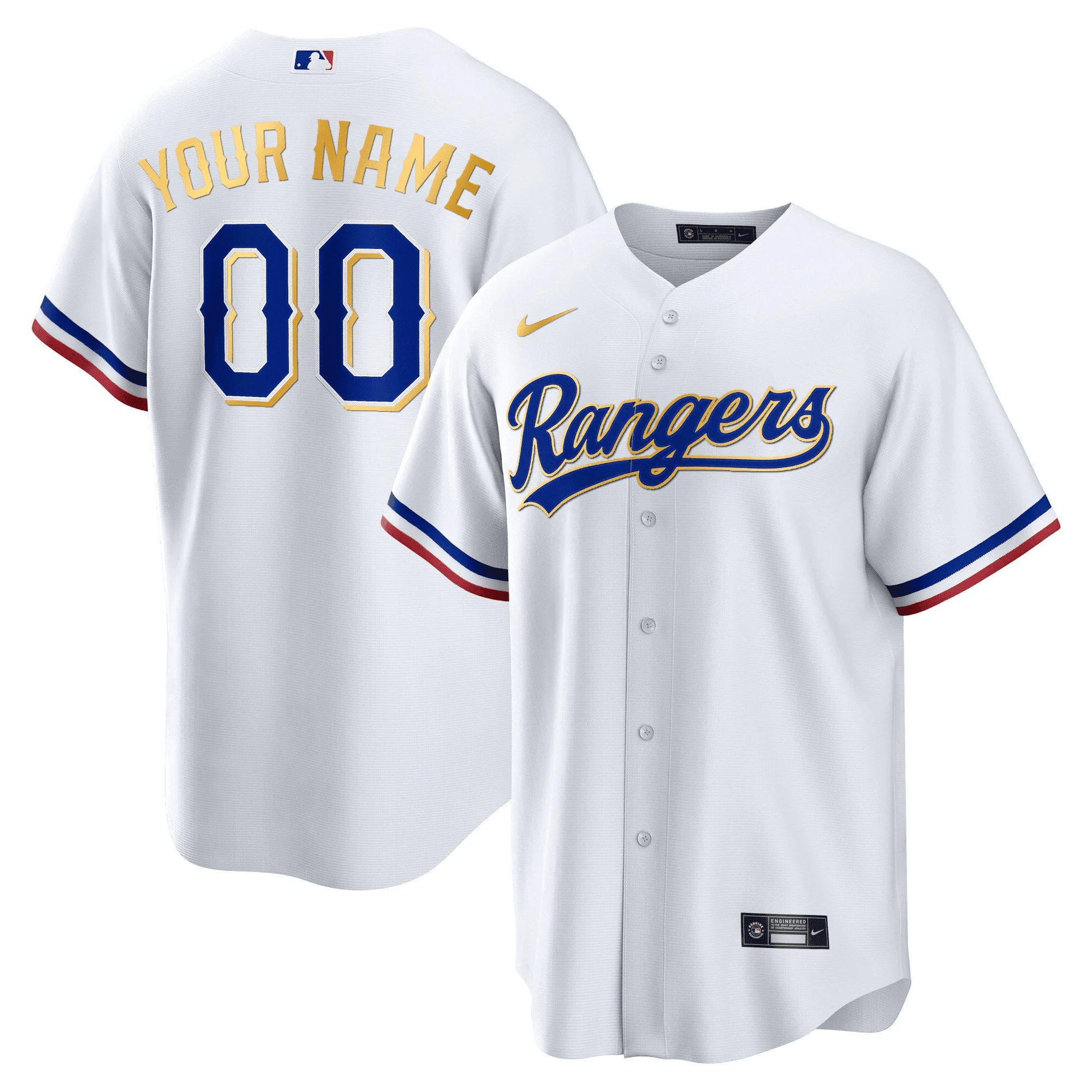 Texas Rangers 2023 Gold Trim Custom Cool White Jersey - All Stitched