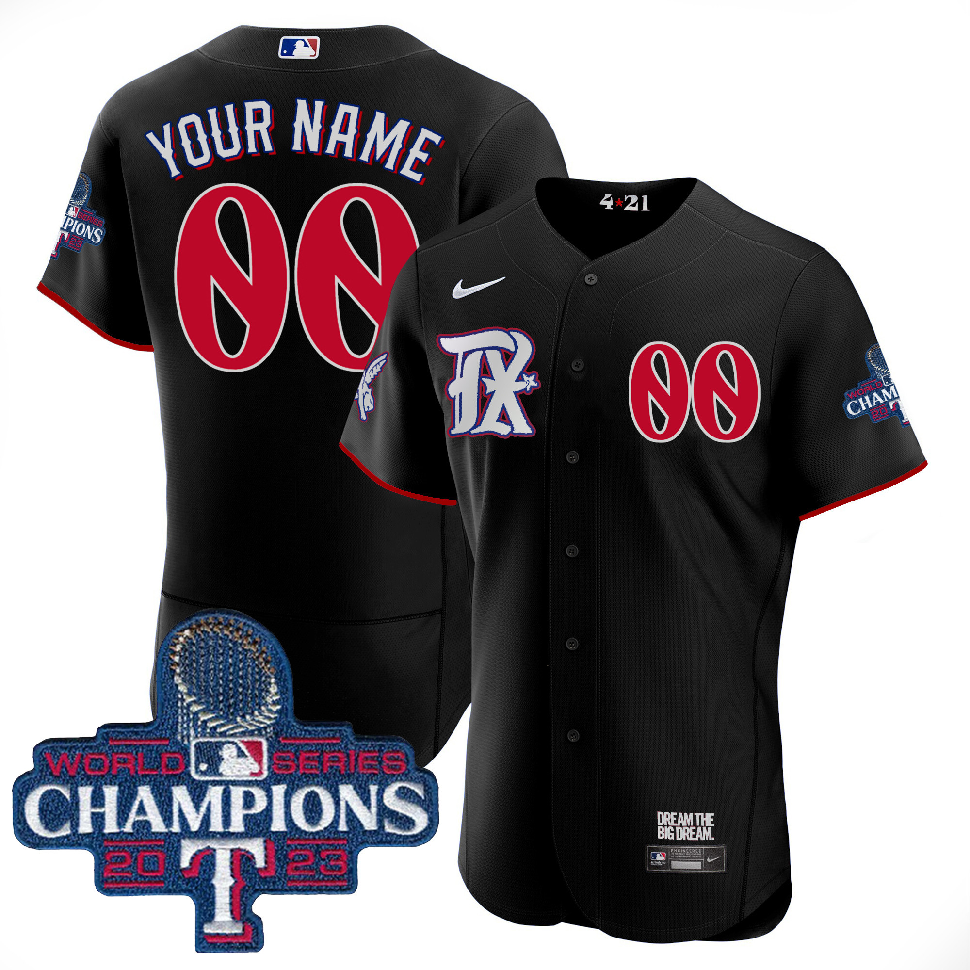 Texas Rangers 2023 World Series Champions City Connect Flex Base Custom Black Jersey - All Stitched