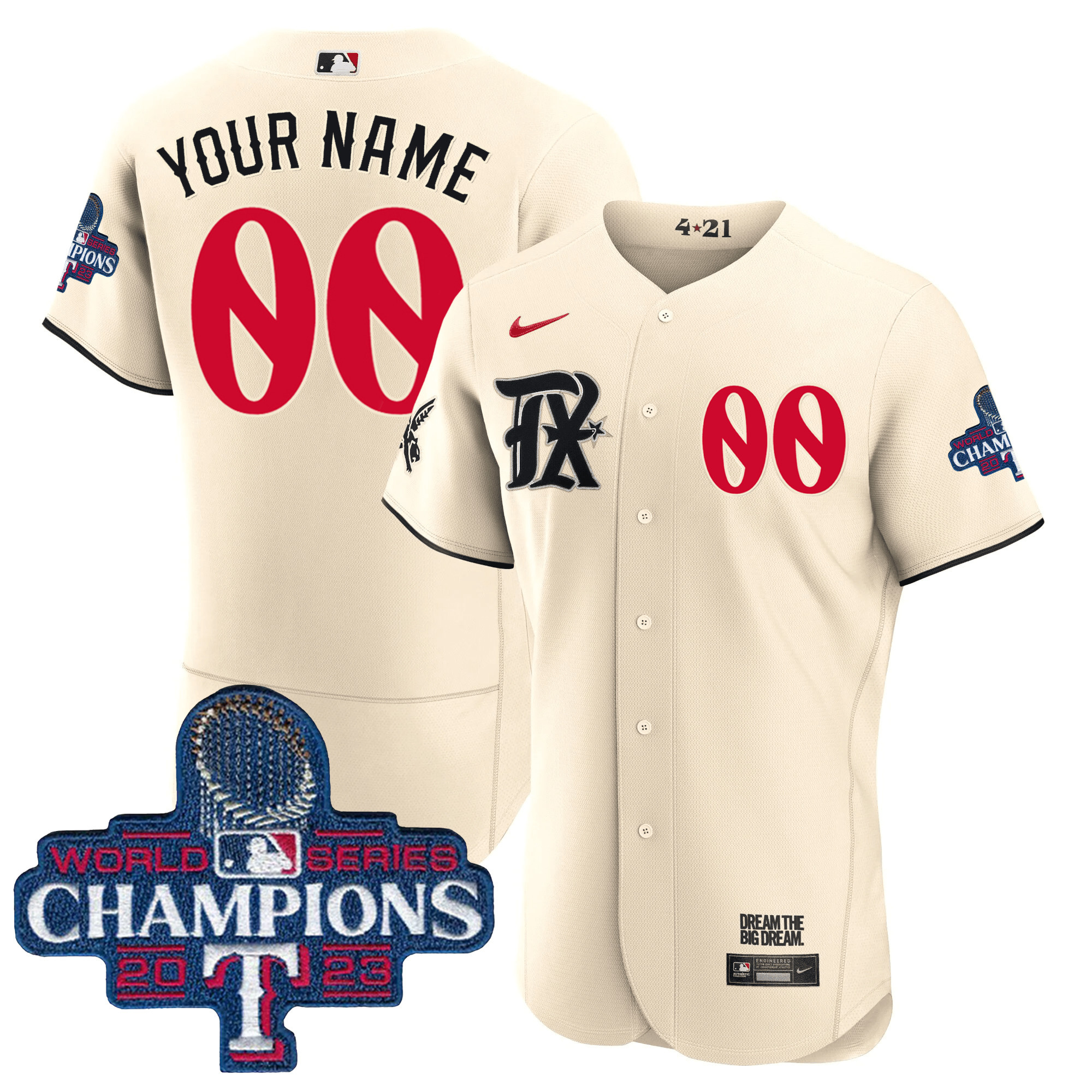 Texas Rangers 2023 World Series Champions City Connect Flex Base Custom Cream Jersey - All Stitched