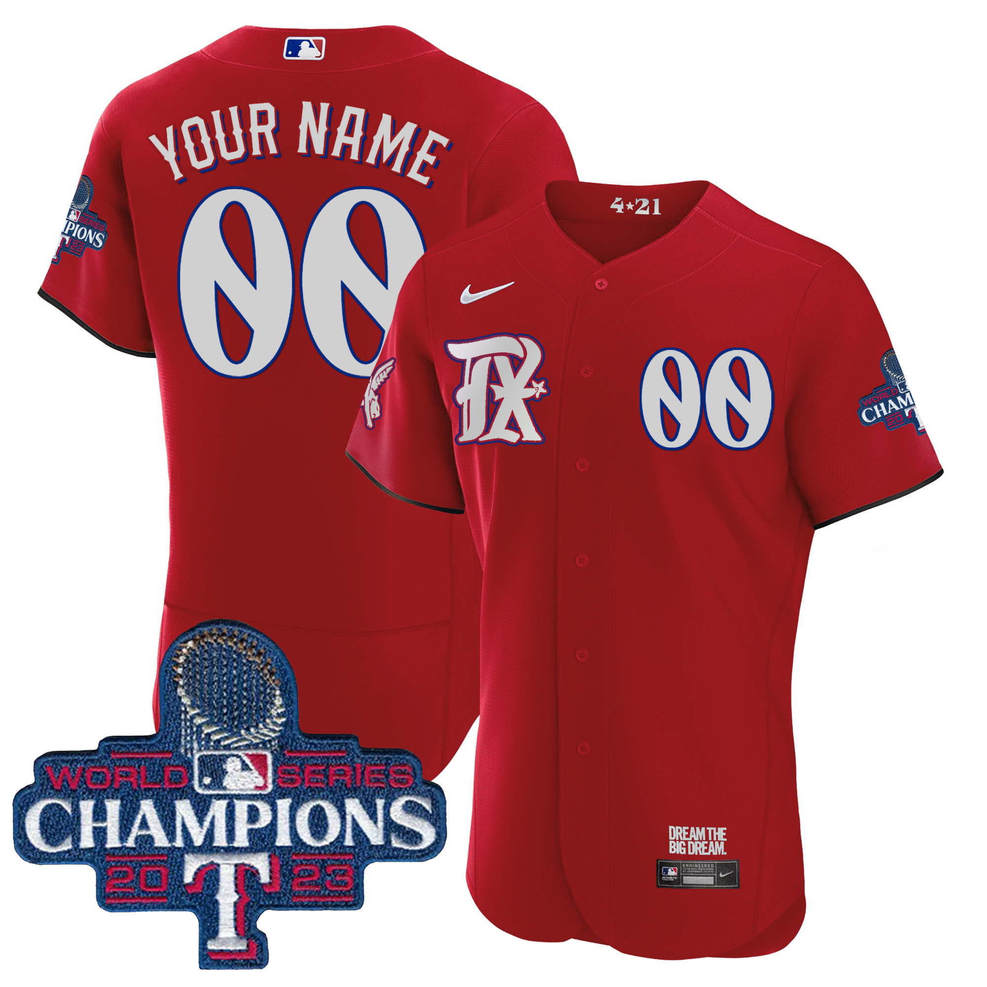 Texas Rangers 2023 World Series Champions City Connect Flex Base Custom Red Jersey - All Stitched