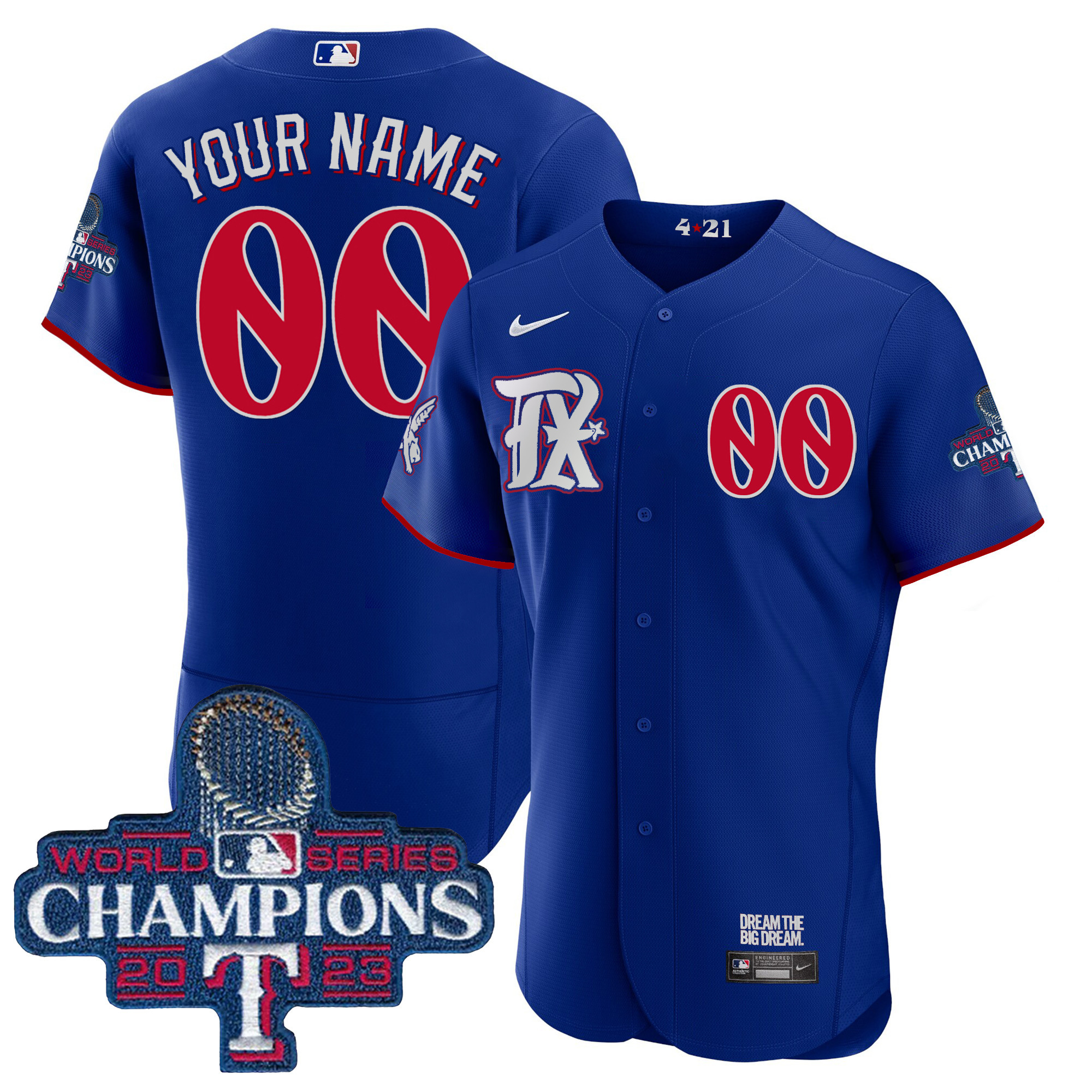 Texas Rangers 2023 World Series Champions City Connect Flex Base Custom Royal Jersey - All Stitched