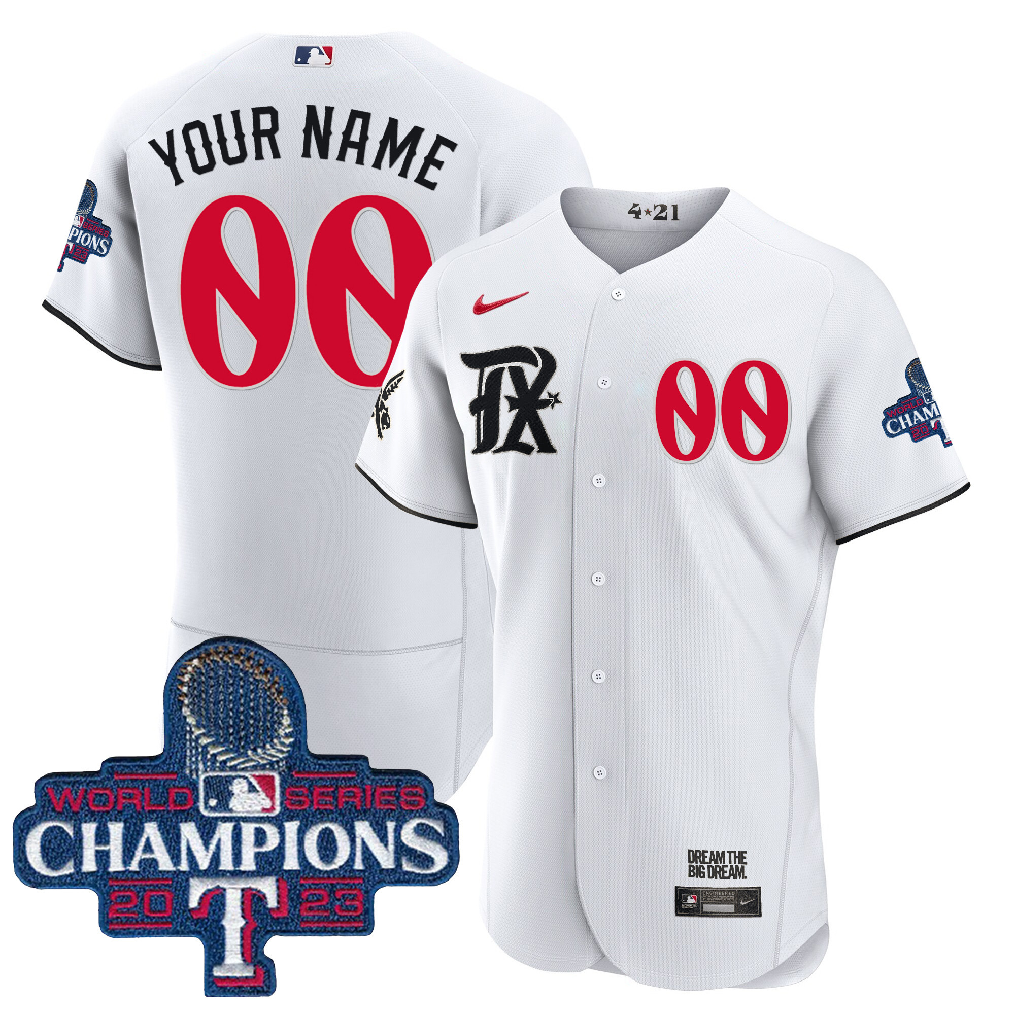 Texas Rangers 2023 World Series Champions City Connect Flex Base Custom White Jersey - All Stitched