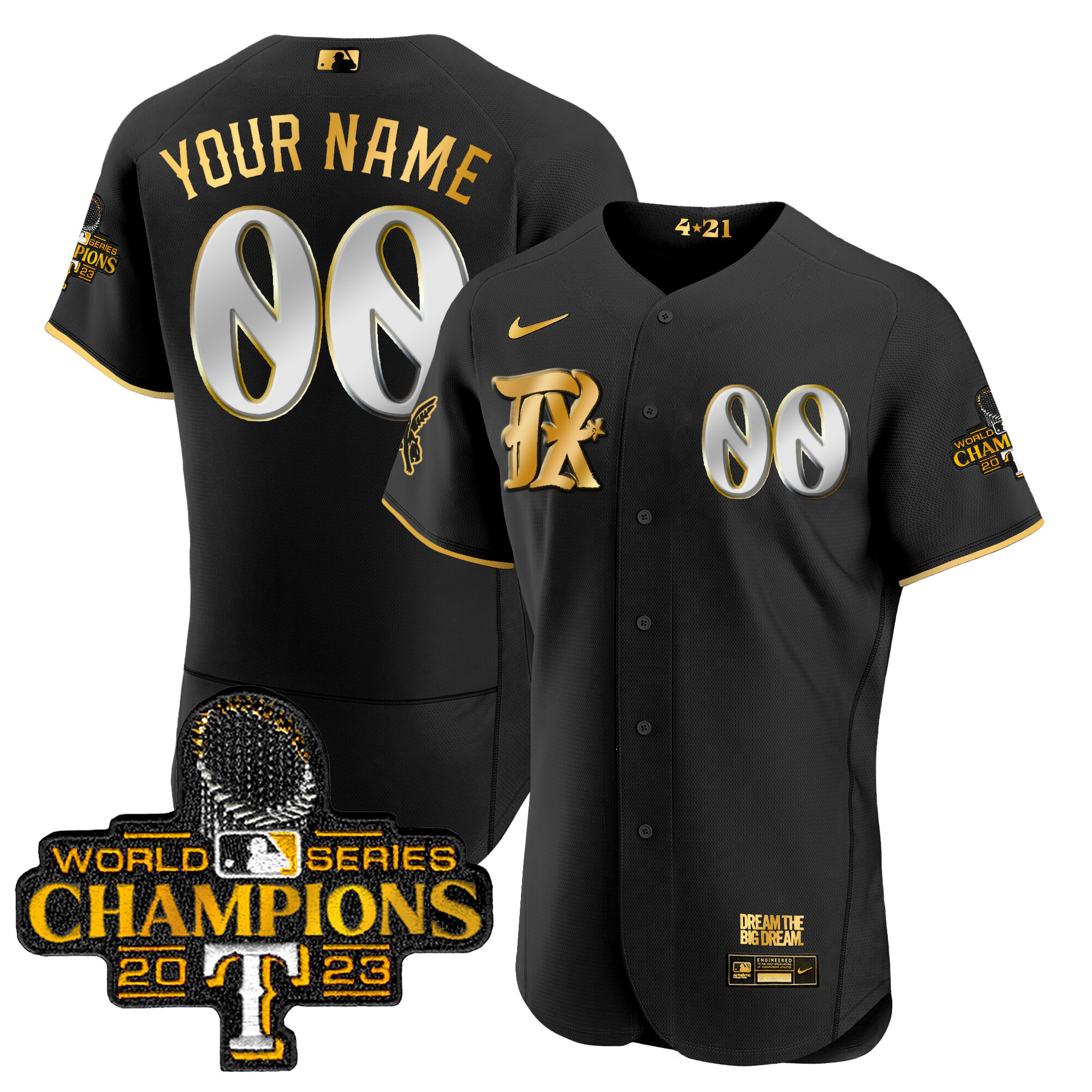 Texas Rangers 2023 World Series Champions City Connect Flex Gold Custom Black Gold Jersey - All Stitched