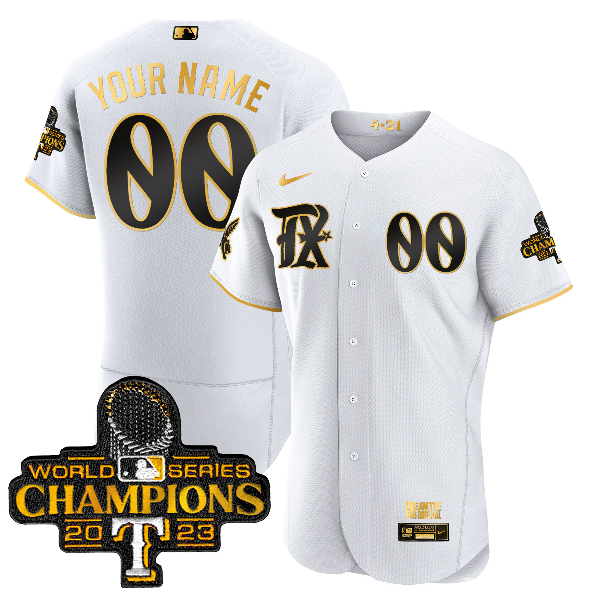 Texas Rangers 2023 World Series Champions City Connect Flex Gold Custom White Gold Jersey - All Stitched