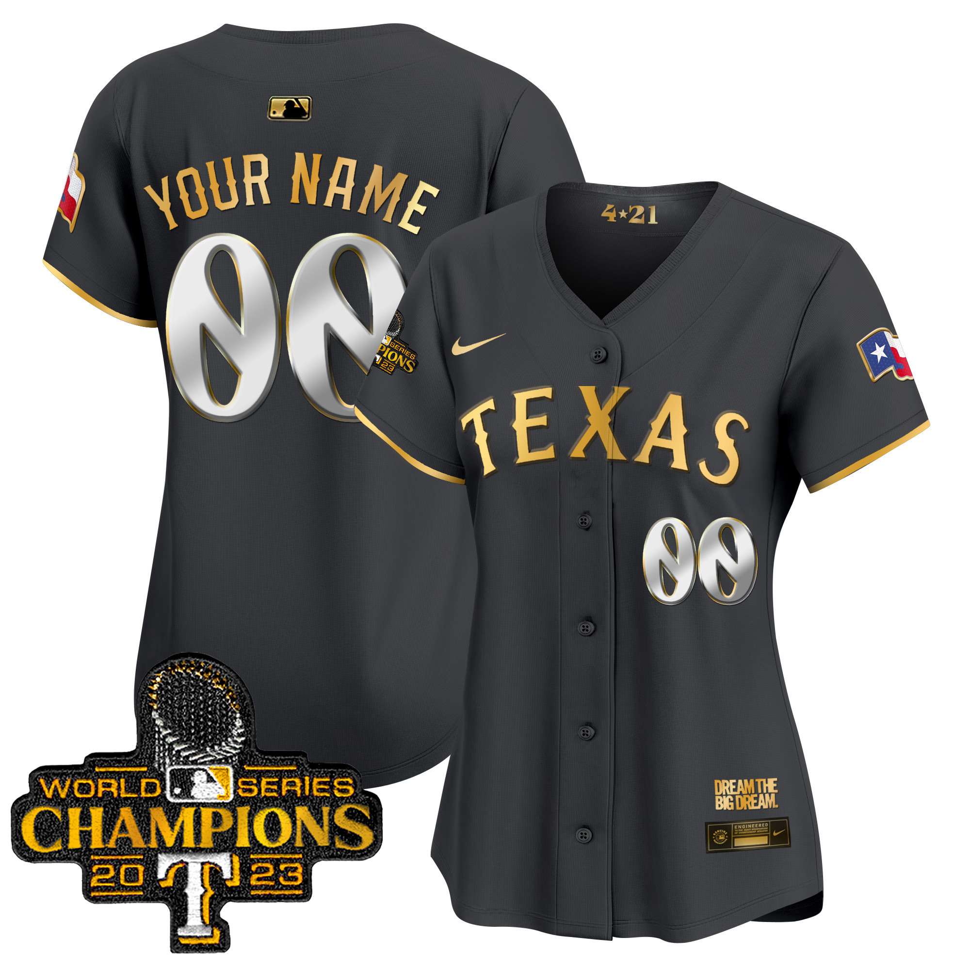 Texas Rangers 2023 World Series Champions City Connect Vapor Premier Limited Custom Black Gold Jersey - All Stitched