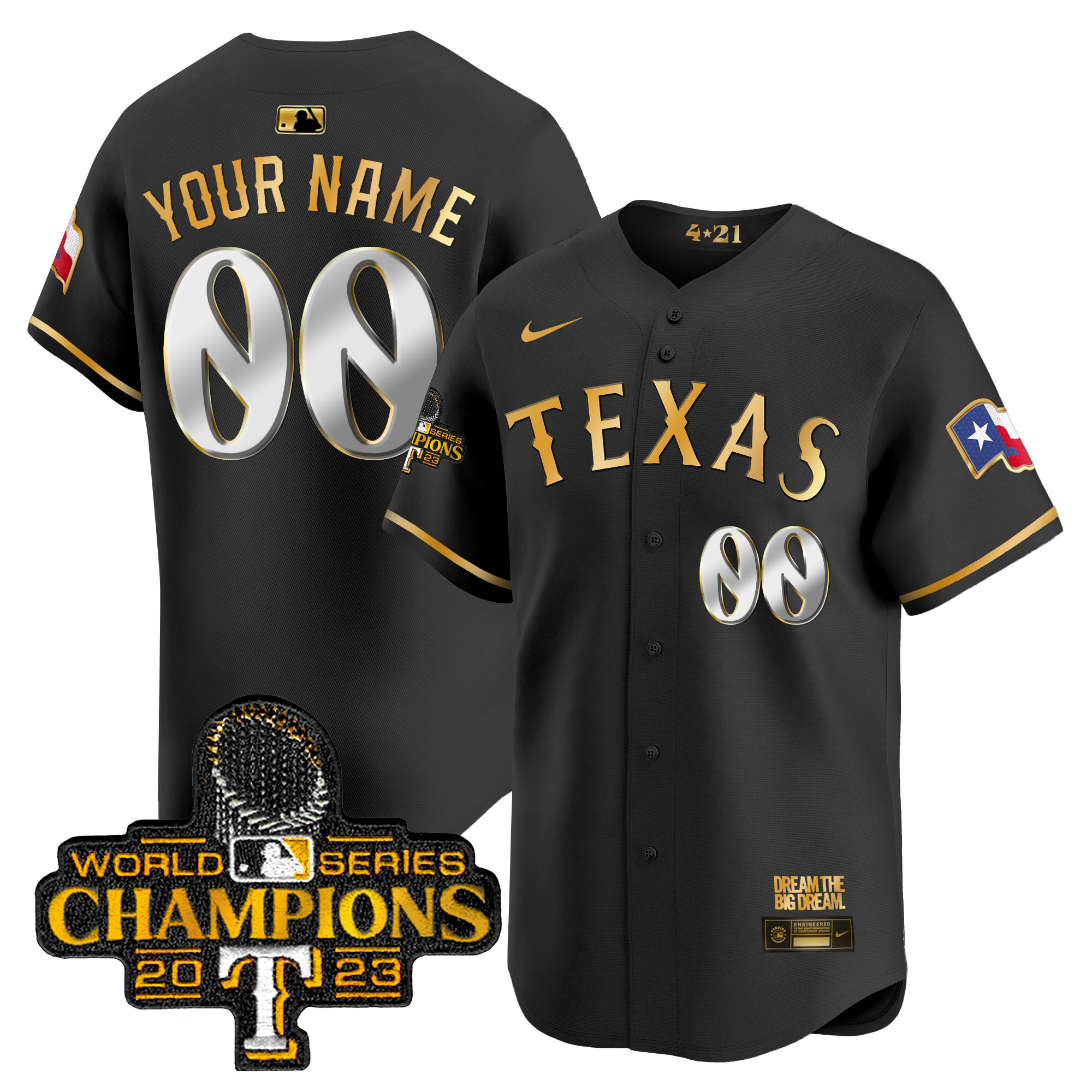 Texas Rangers 2023 World Series Champions City Connect Vapor Premier Limited Custom Black Gold Jersey - All Stitched
