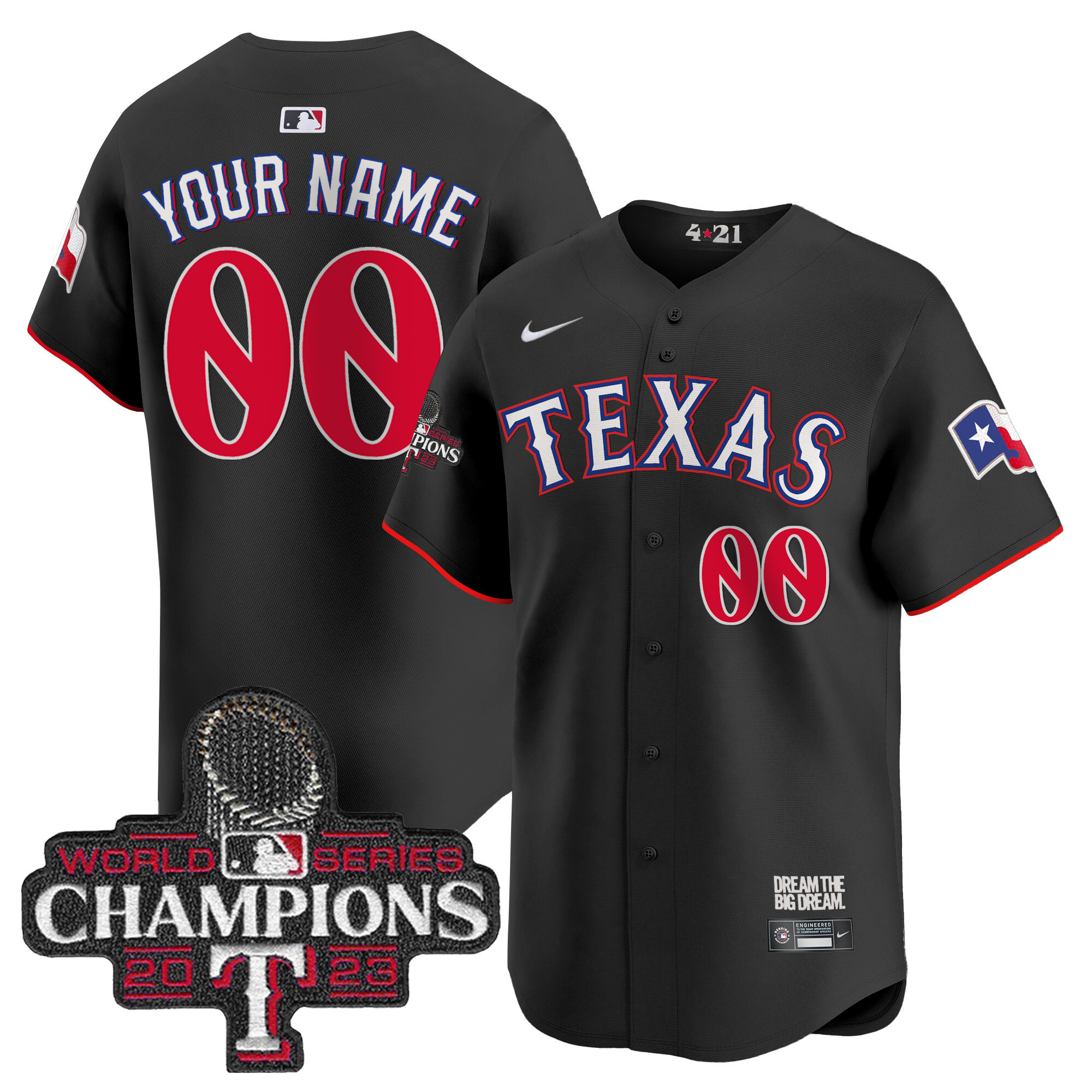 Texas Rangers 2023 World Series Champions City Connect Vapor Premier Limited Custom Black Jersey - All Stitched