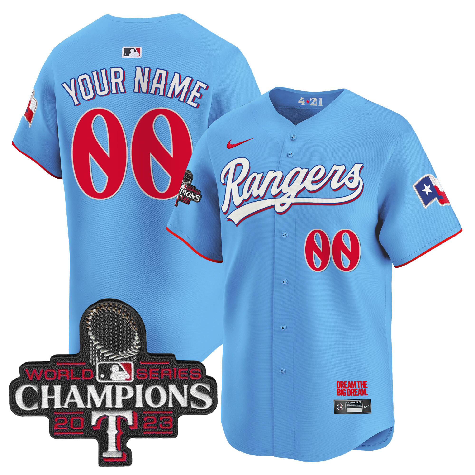 Texas Rangers 2023 World Series Champions City Connect Vapor Premier Limited Custom Blue Jersey - All Stitched