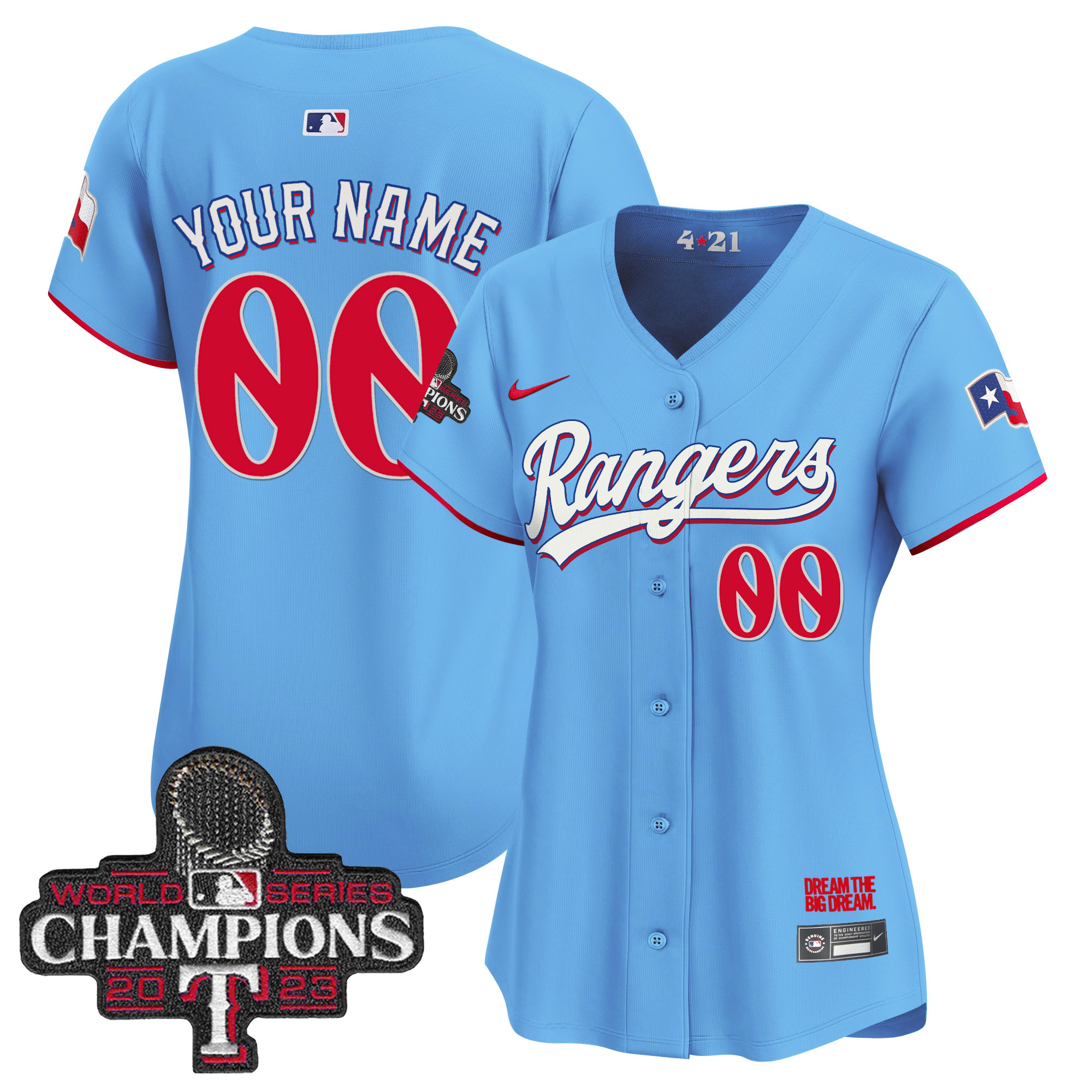 Texas Rangers 2023 World Series Champions City Connect Vapor Premier Limited Custom Blue Jersey - All Stitched