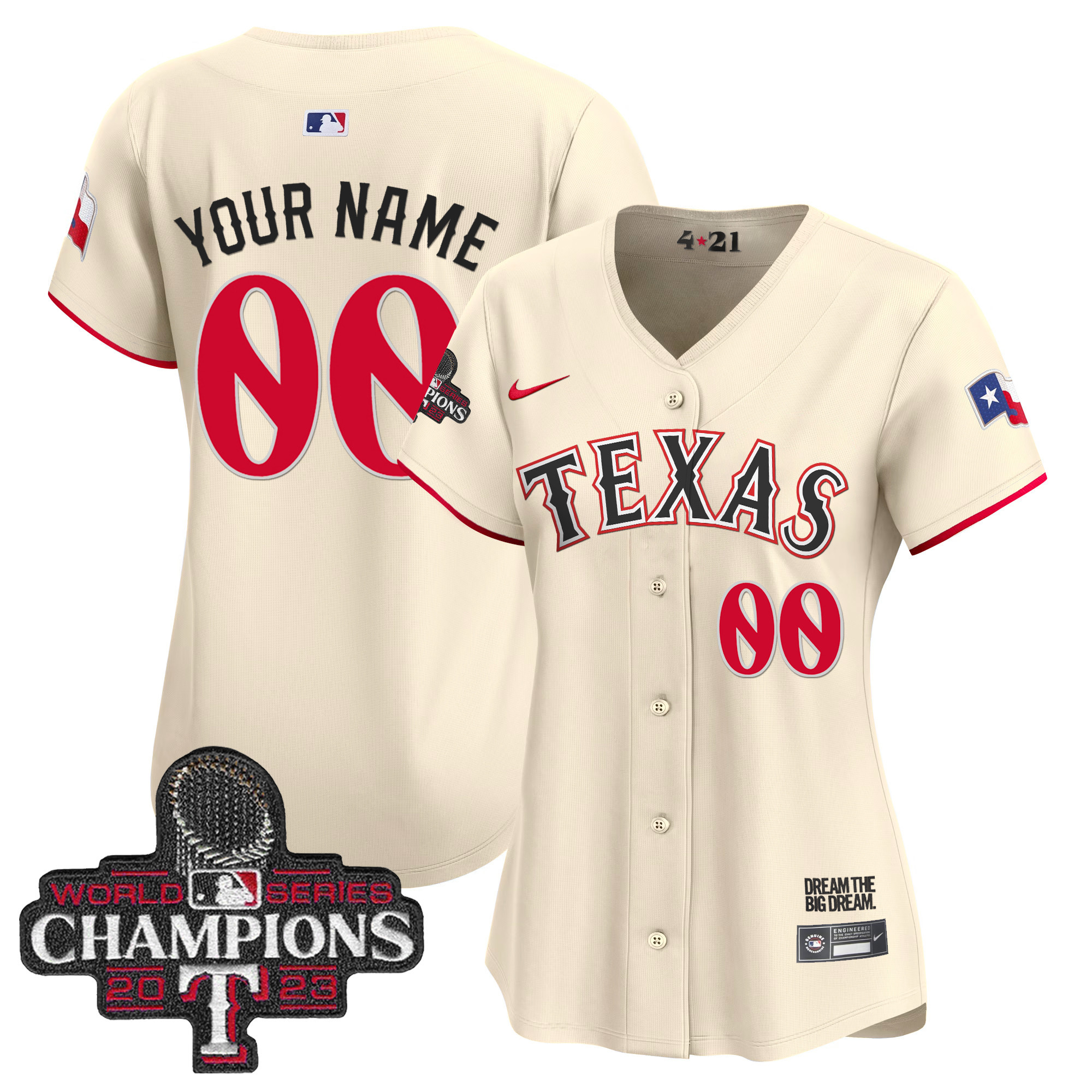 Texas Rangers 2023 World Series Champions City Connect Vapor Premier Limited Custom Cream Jersey - All Stitched