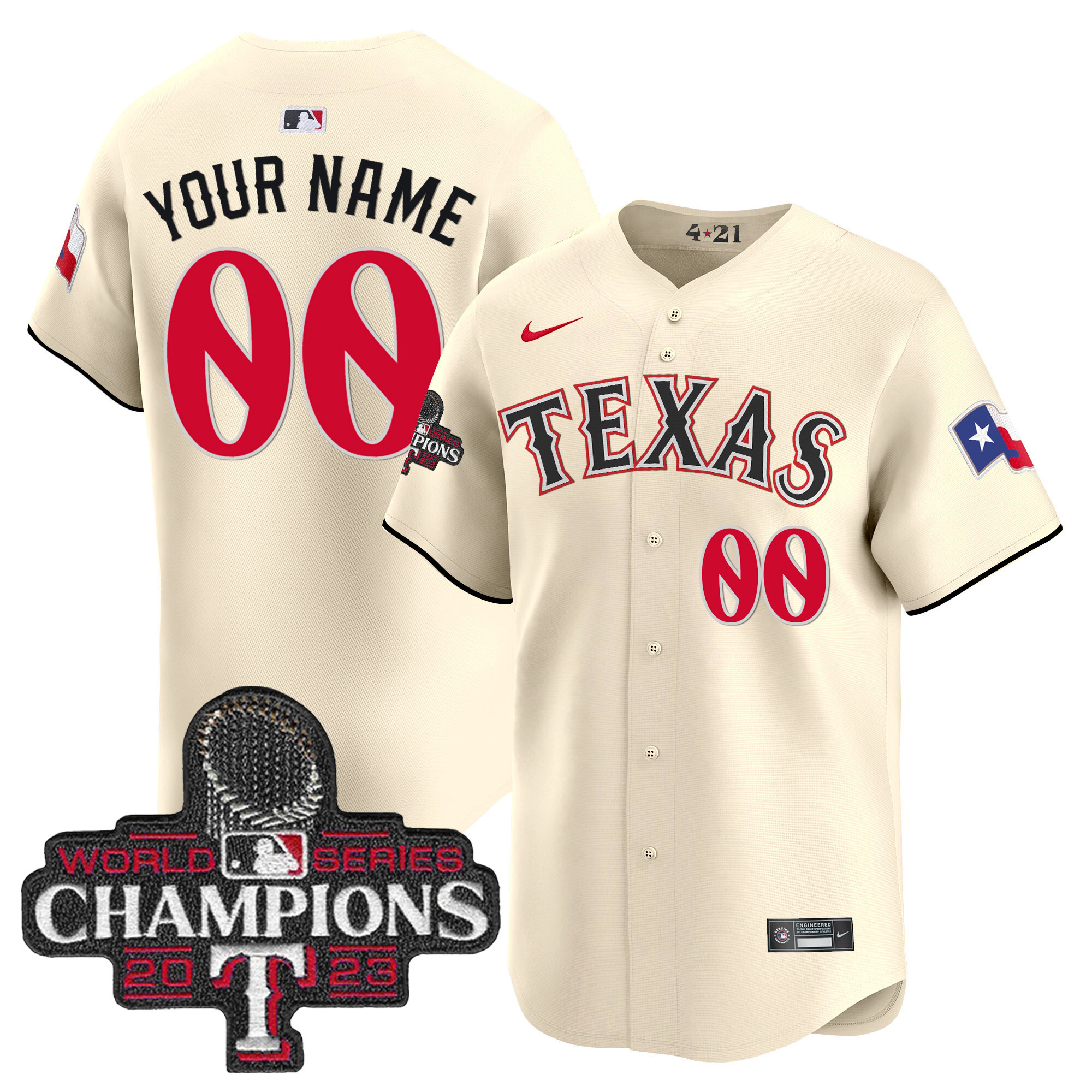 Texas Rangers 2023 World Series Champions City Connect Vapor Premier Limited Custom Cream Jersey - All Stitched