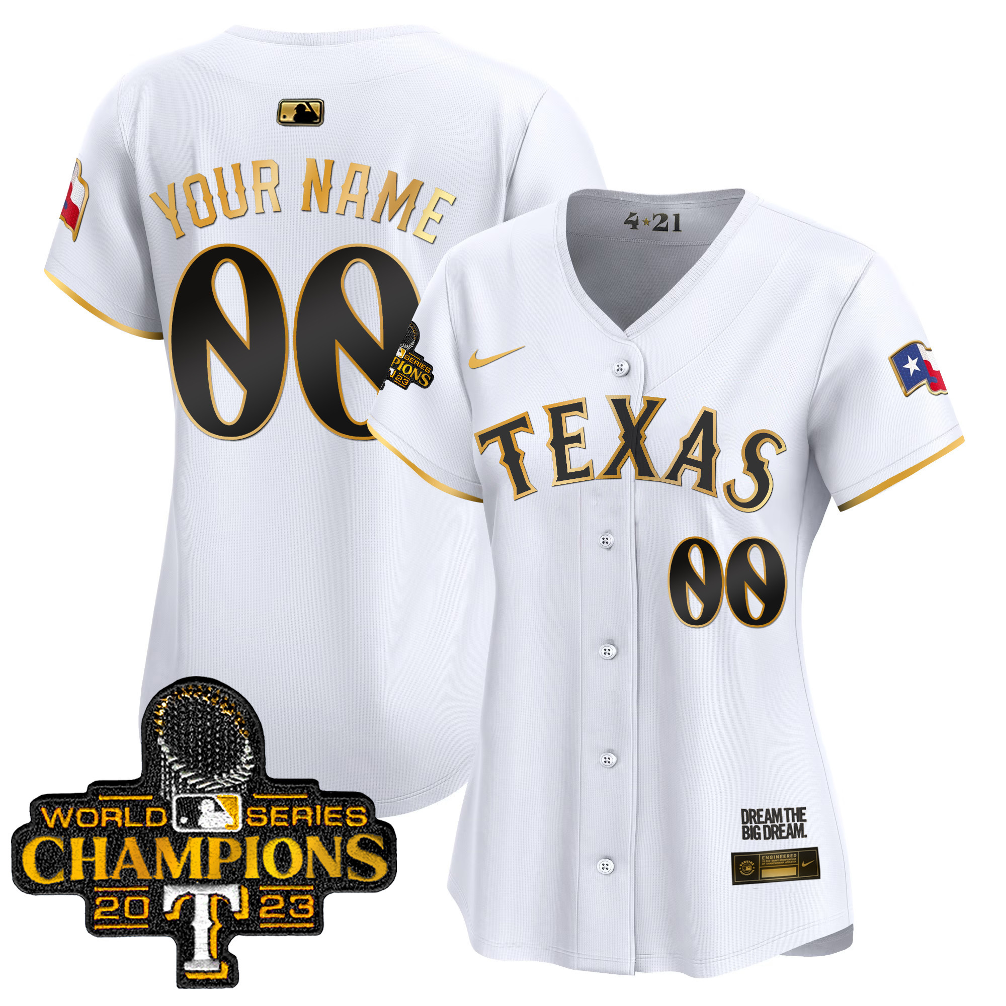 Texas Rangers 2023 World Series Champions City Connect Vapor Premier Limited Custom White Gold Jersey - All Stitched