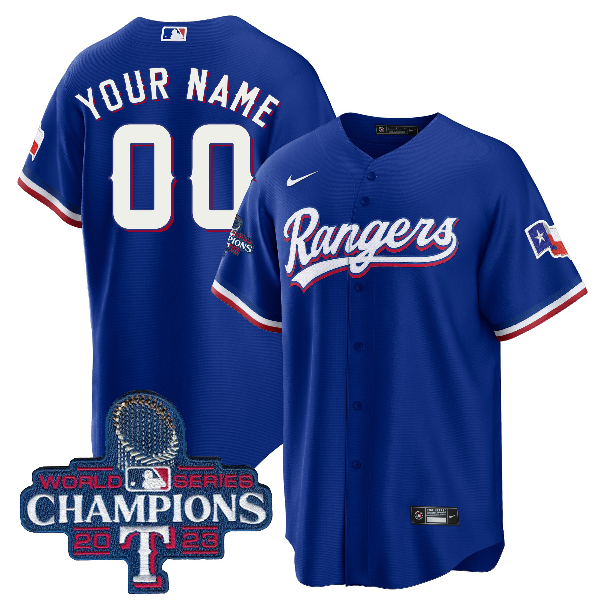 Texas Rangers 2023 World Series Champions Cool Base Custom V3 Royal Jersey - All Stitched