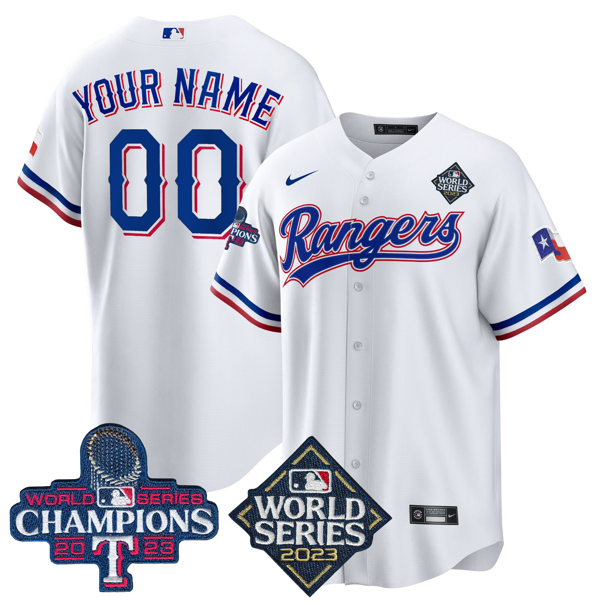 Texas Rangers 2023 World Series Champions Cool Base Custom V4 White Jersey - All Stitched