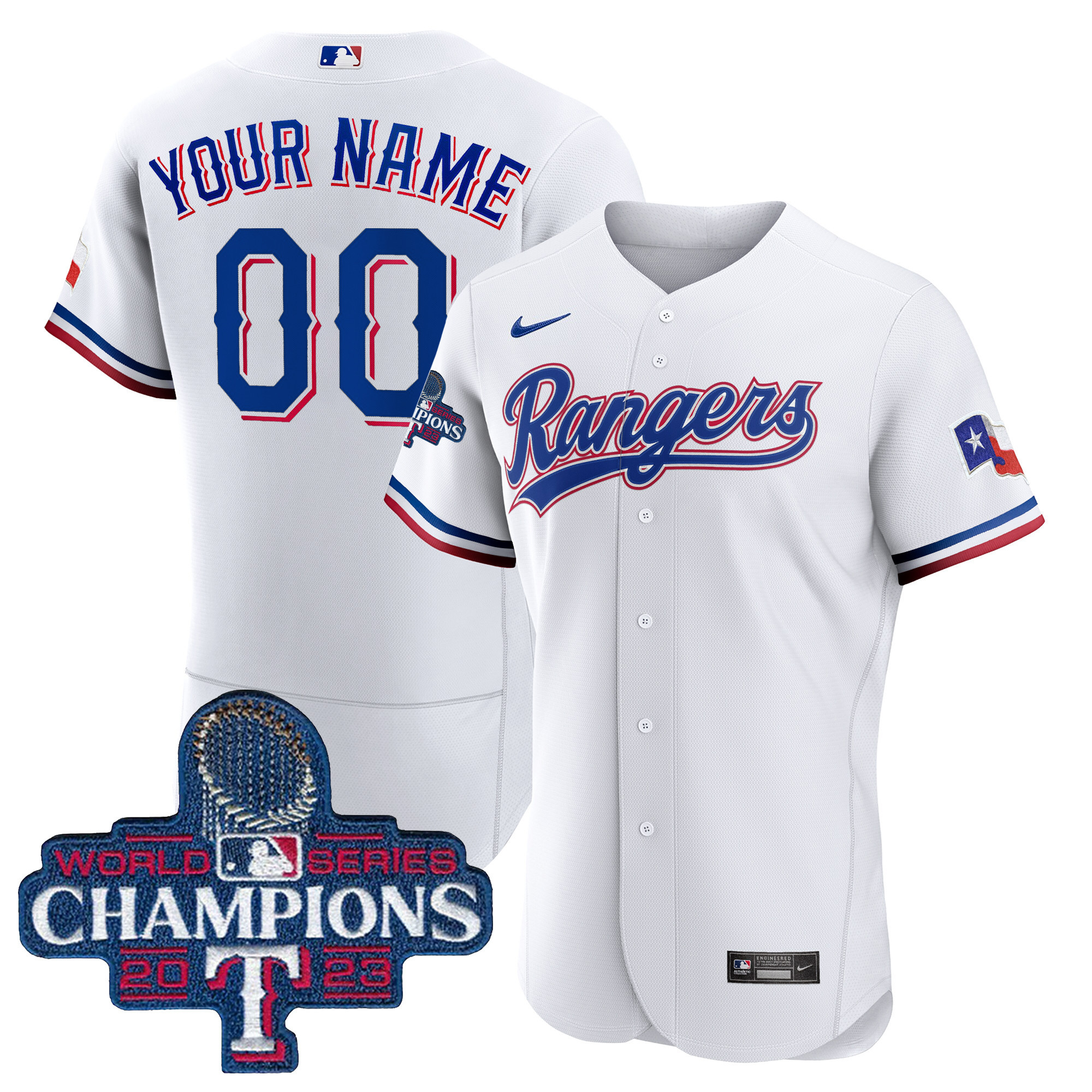 Texas Rangers 2023 World Series Champions Flex Base Custom V3 White Jersey - All Stitched
