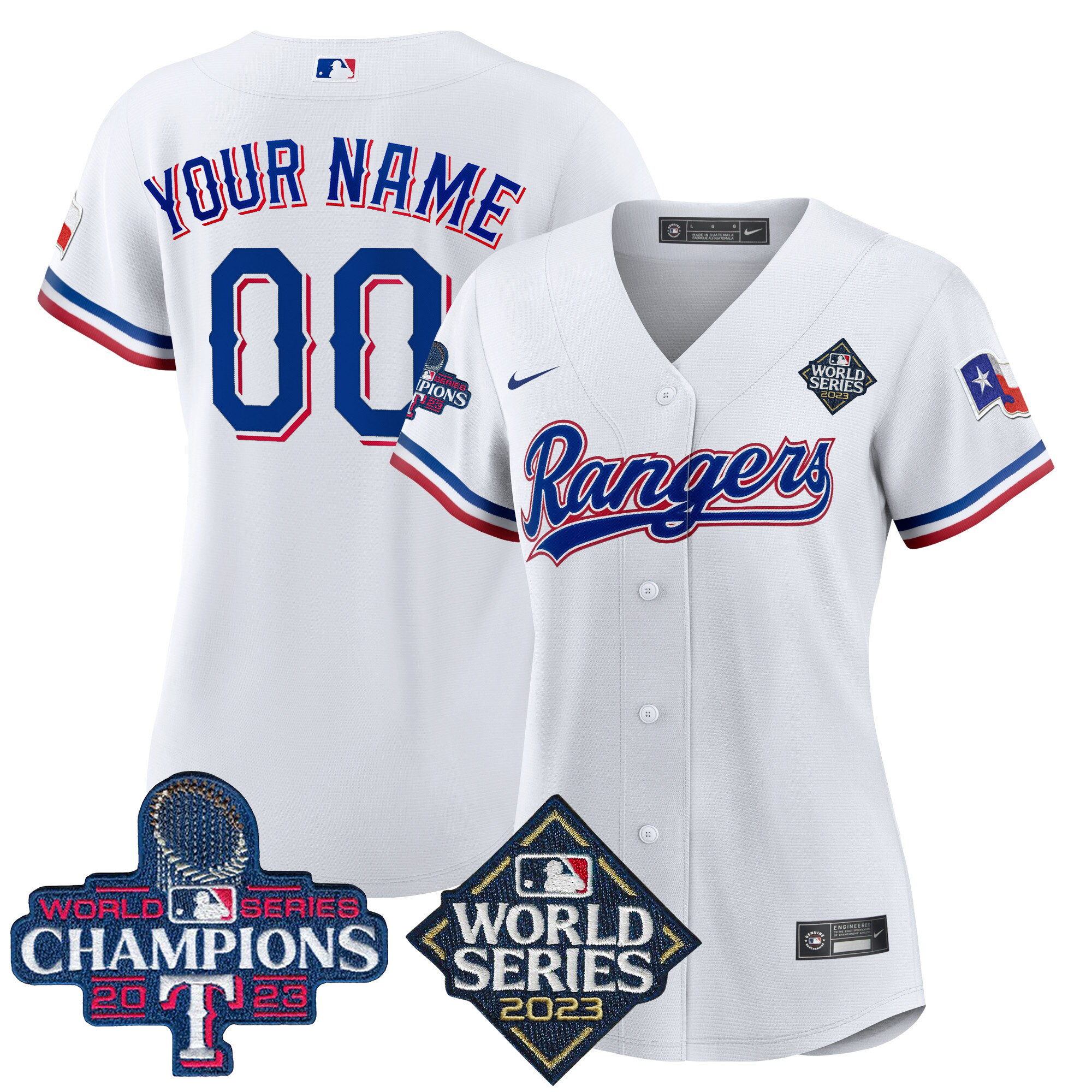 Texas Rangers 2023 World Series Champions Flex Base Custom V4 White Jersey - All Stitched