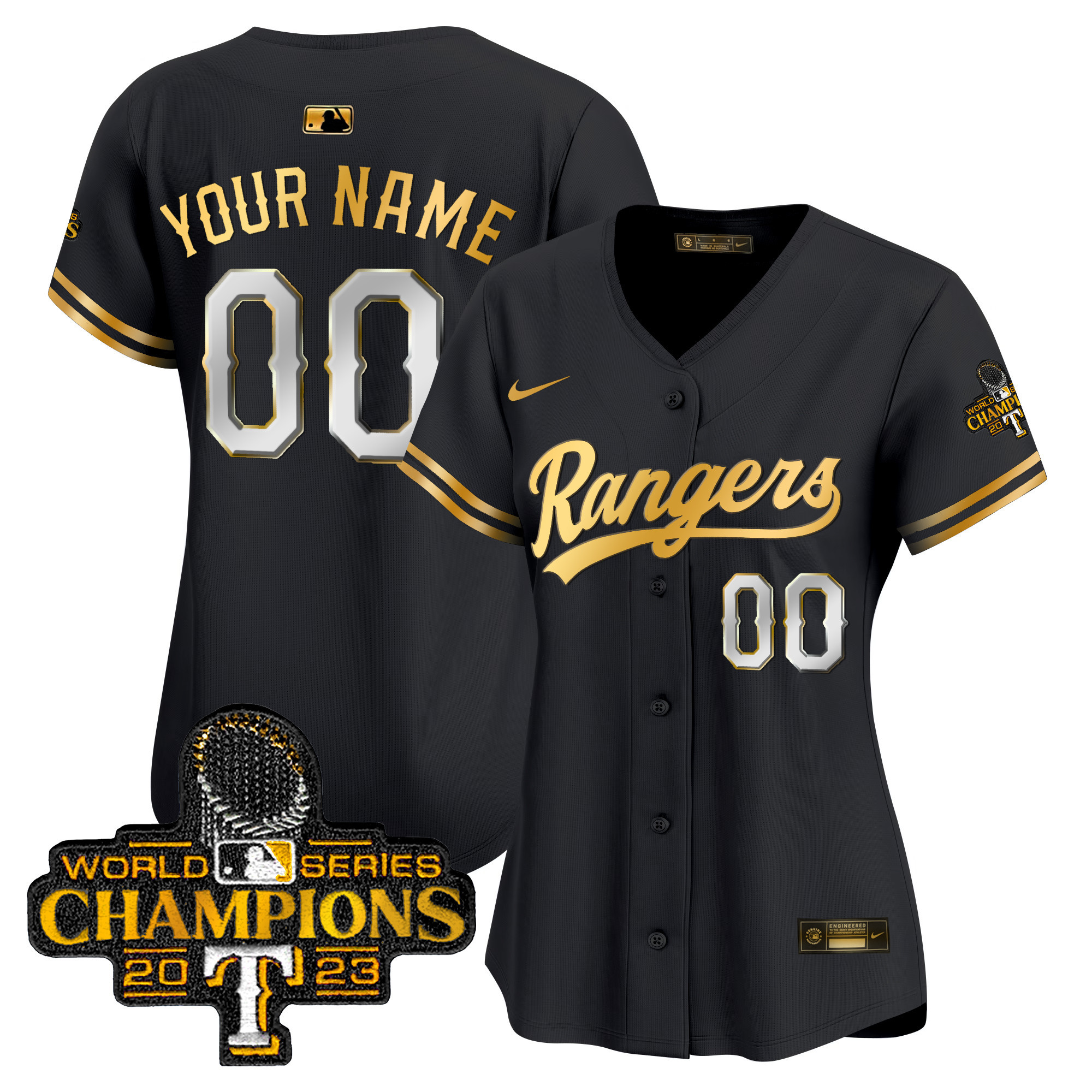 Texas Rangers 2023 World Series Champions Gold Trim Vapor Premier Limited Custom Black Gold Jersey - All Stitched