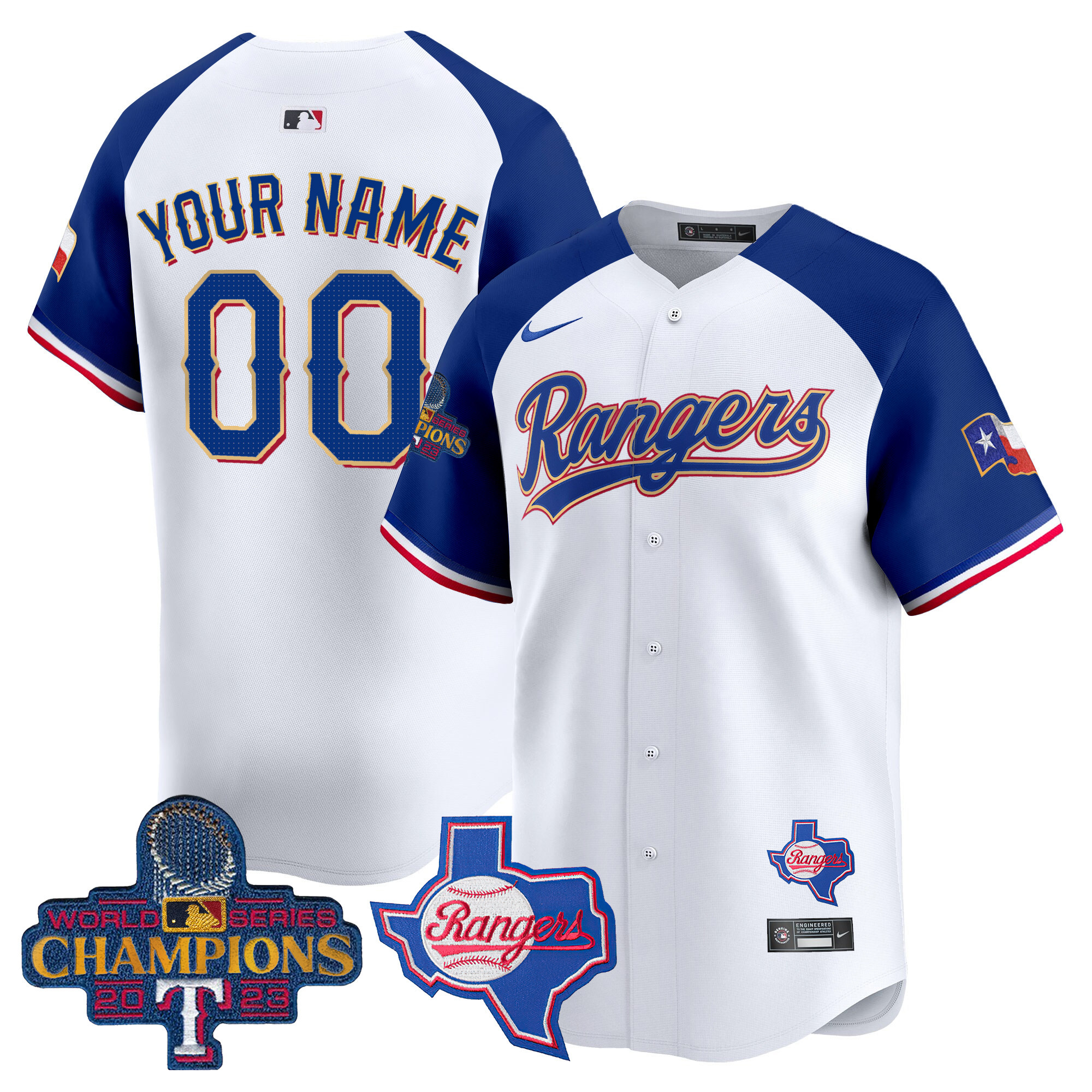 Texas Rangers 2023 World Series Champions Gold Trim Vapor Premier Limited Custom V2 White Alternate Jersey - All Stitched