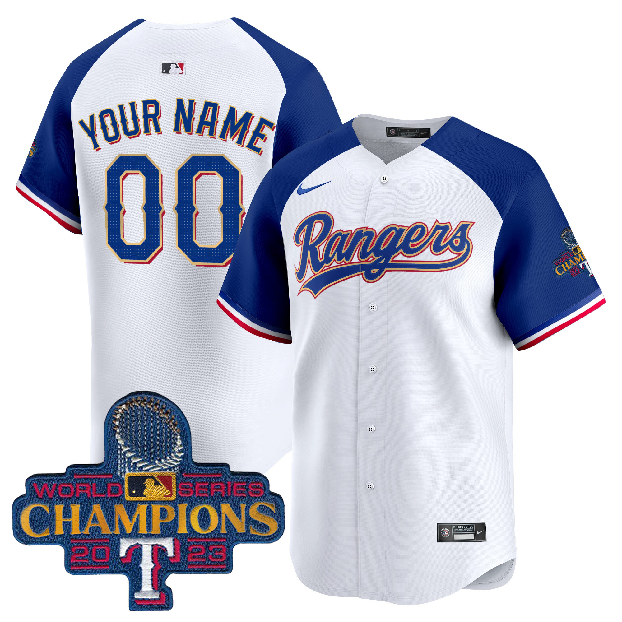 Texas Rangers 2023 World Series Champions Gold Trim Vapor Premier Limited Custom White Alternate Jersey - All Stitched