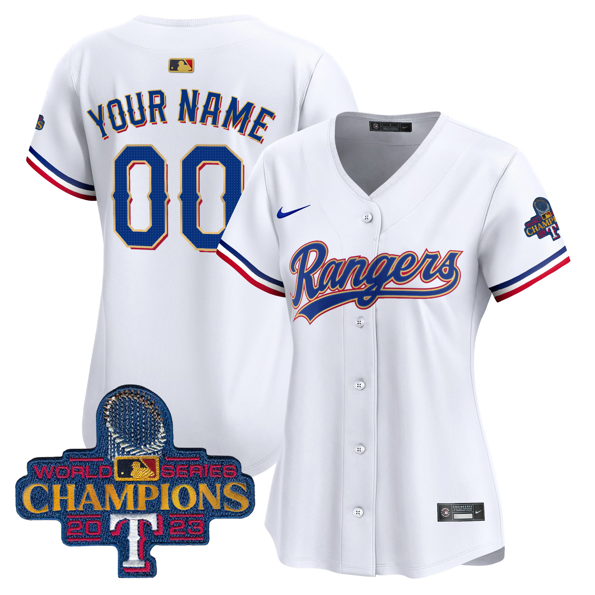 Texas Rangers 2023 World Series Champions Gold Trim Vapor Premier Limited Custom White Jersey - All Stitched