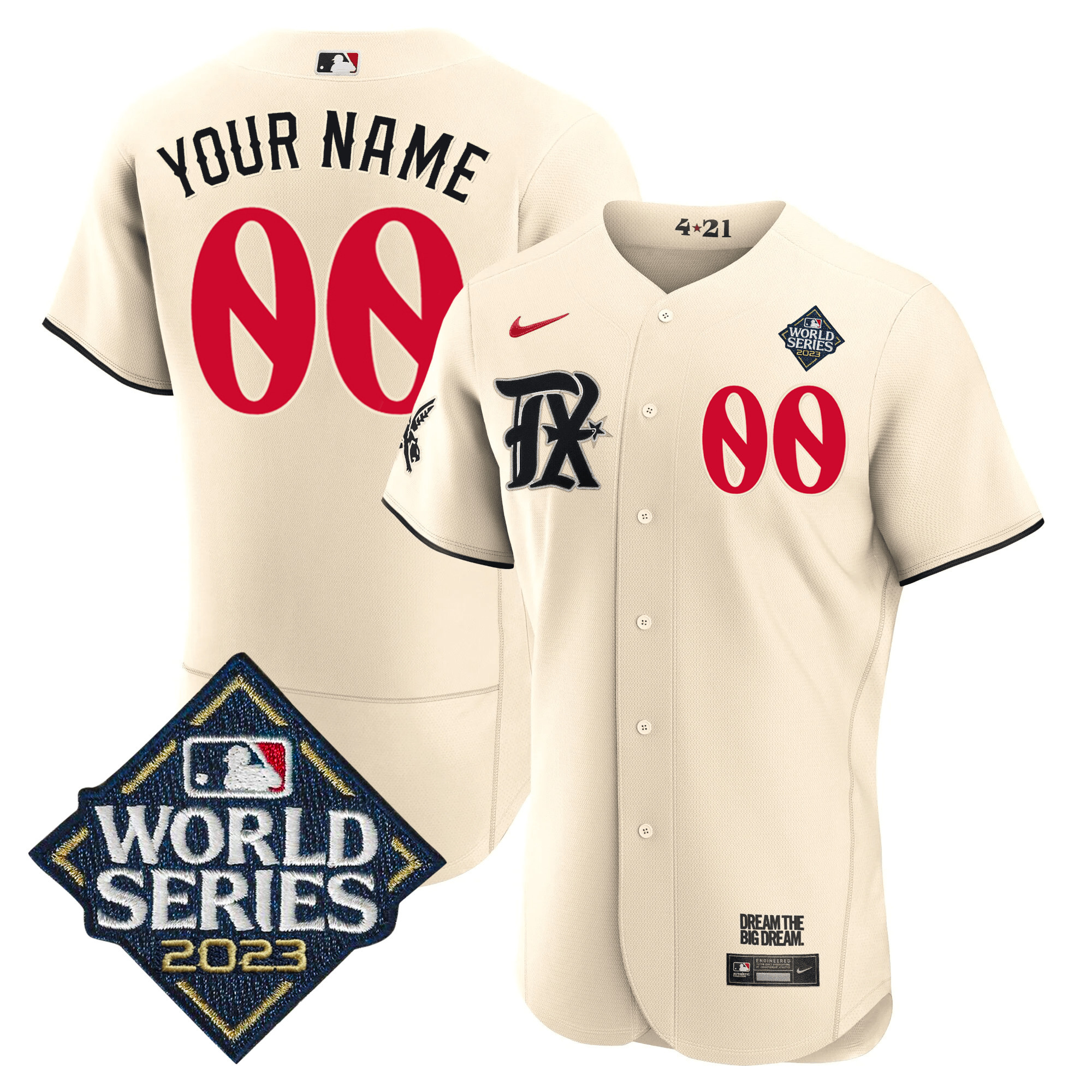Texas Rangers 2023 World Series City Connect Flex Base Custom Cream Jersey - All Stitched
