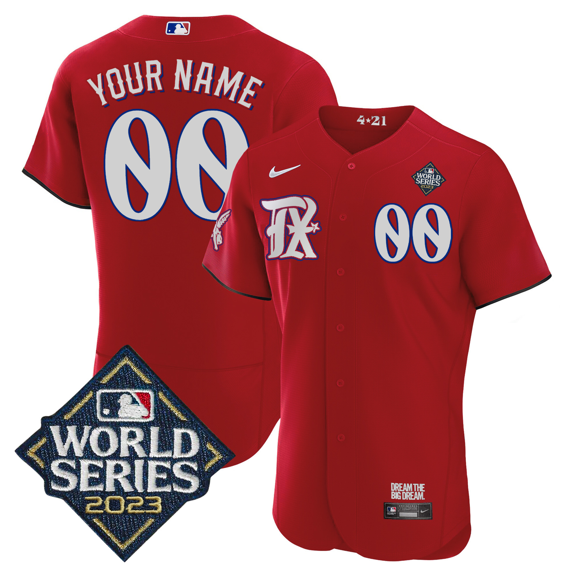 Texas Rangers 2023 World Series City Connect Flex Base Custom Red Jersey - All Stitched