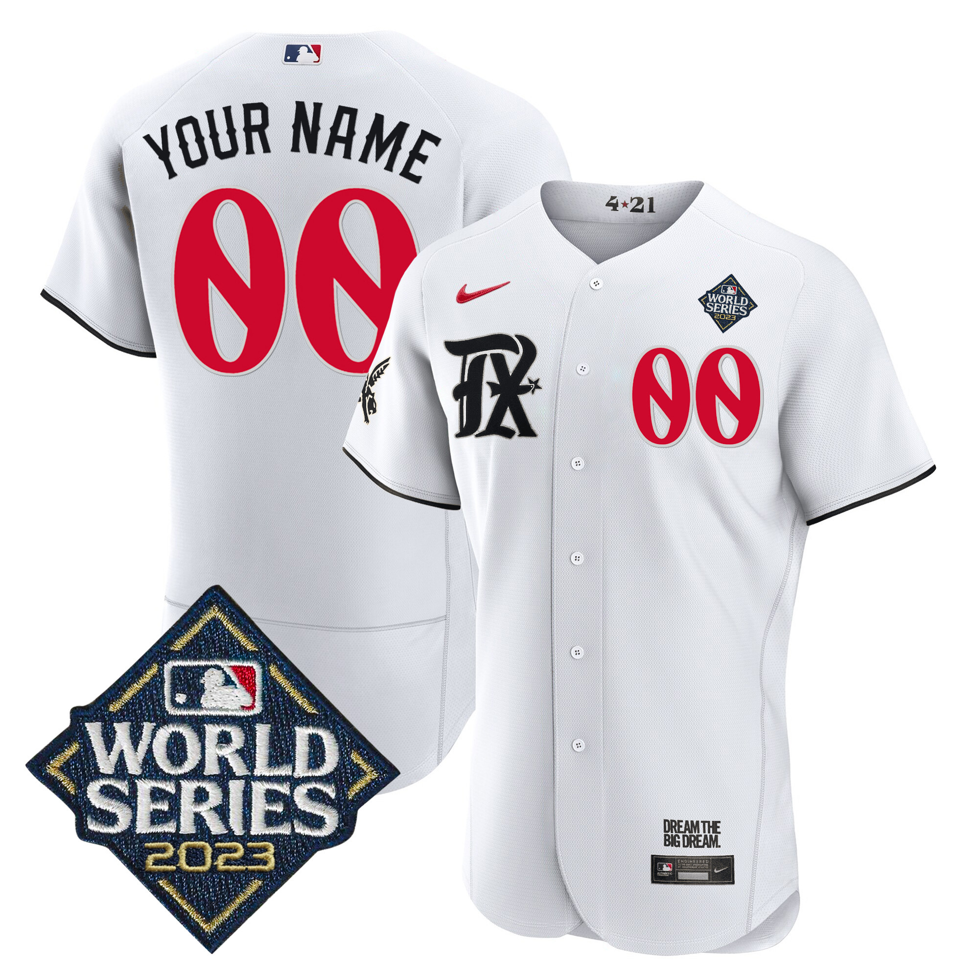 Texas Rangers 2023 World Series City Connect Flex Base Custom White Jersey - All Stitched