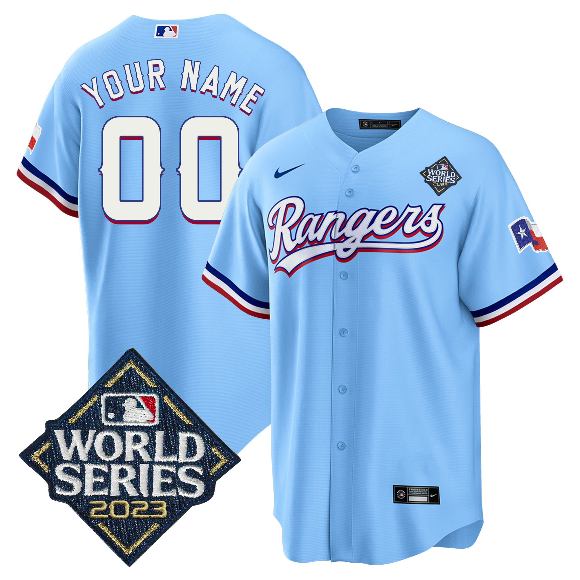 Texas Rangers 2023 World Series Cool Base Custom V2 Blue Jersey - All Stitched