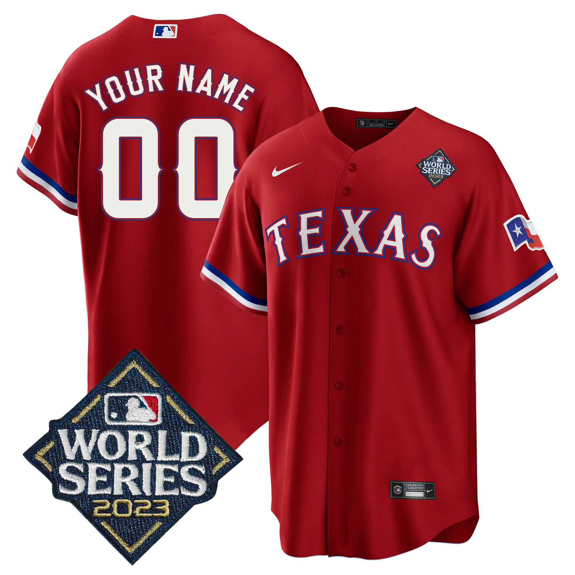 Texas Rangers 2023 World Series Cool Base Custom V2 Red Jersey - All Stitched