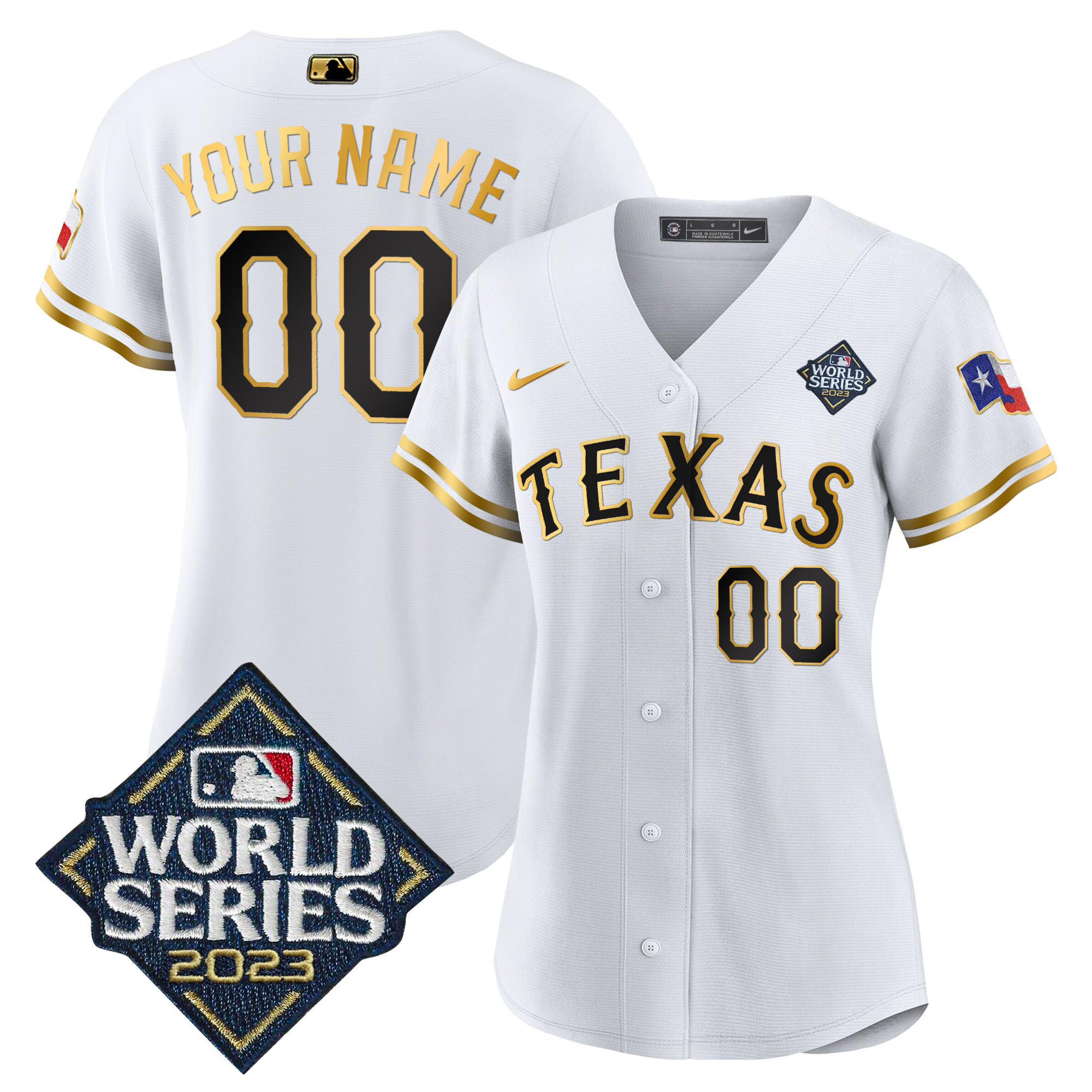 Texas Rangers 2023 World Series Cool Base Custom V2 White Gold Jersey - All Stitched