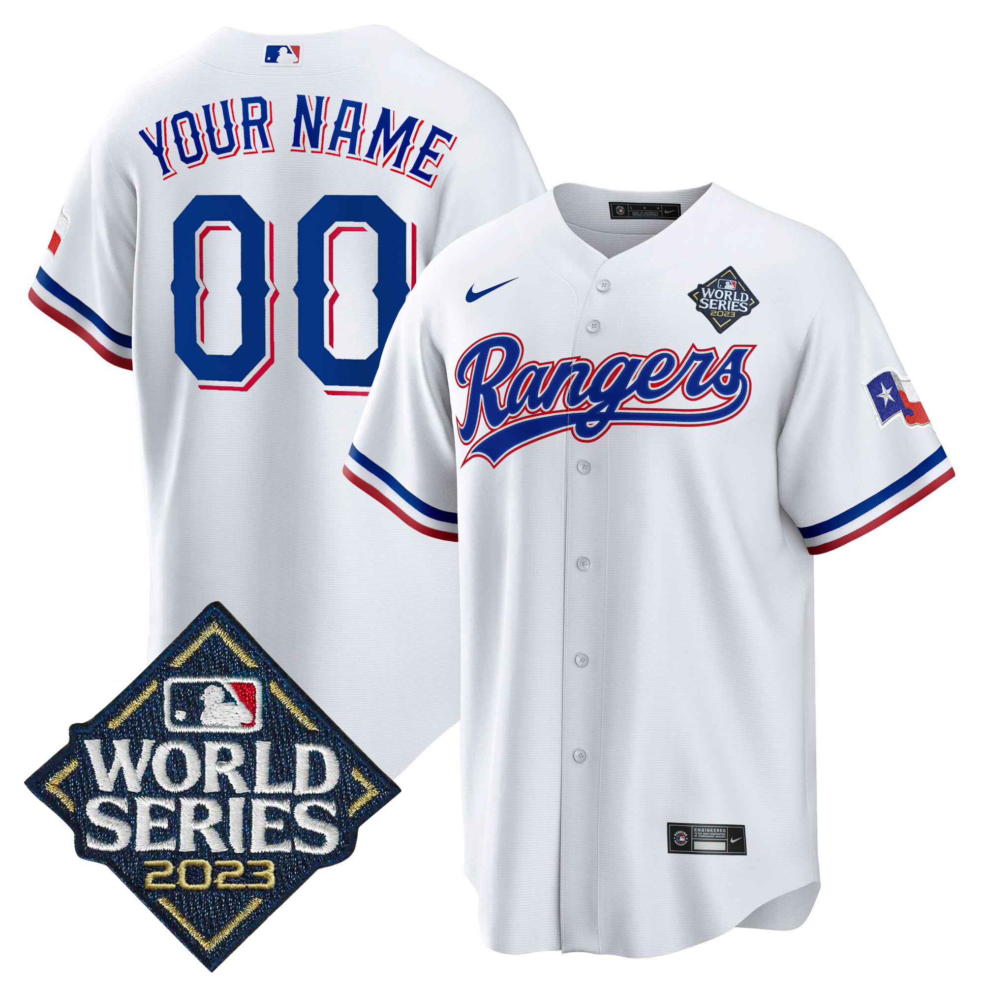 Texas Rangers 2023 World Series Cool Base Custom V2 White Jersey - All Stitched