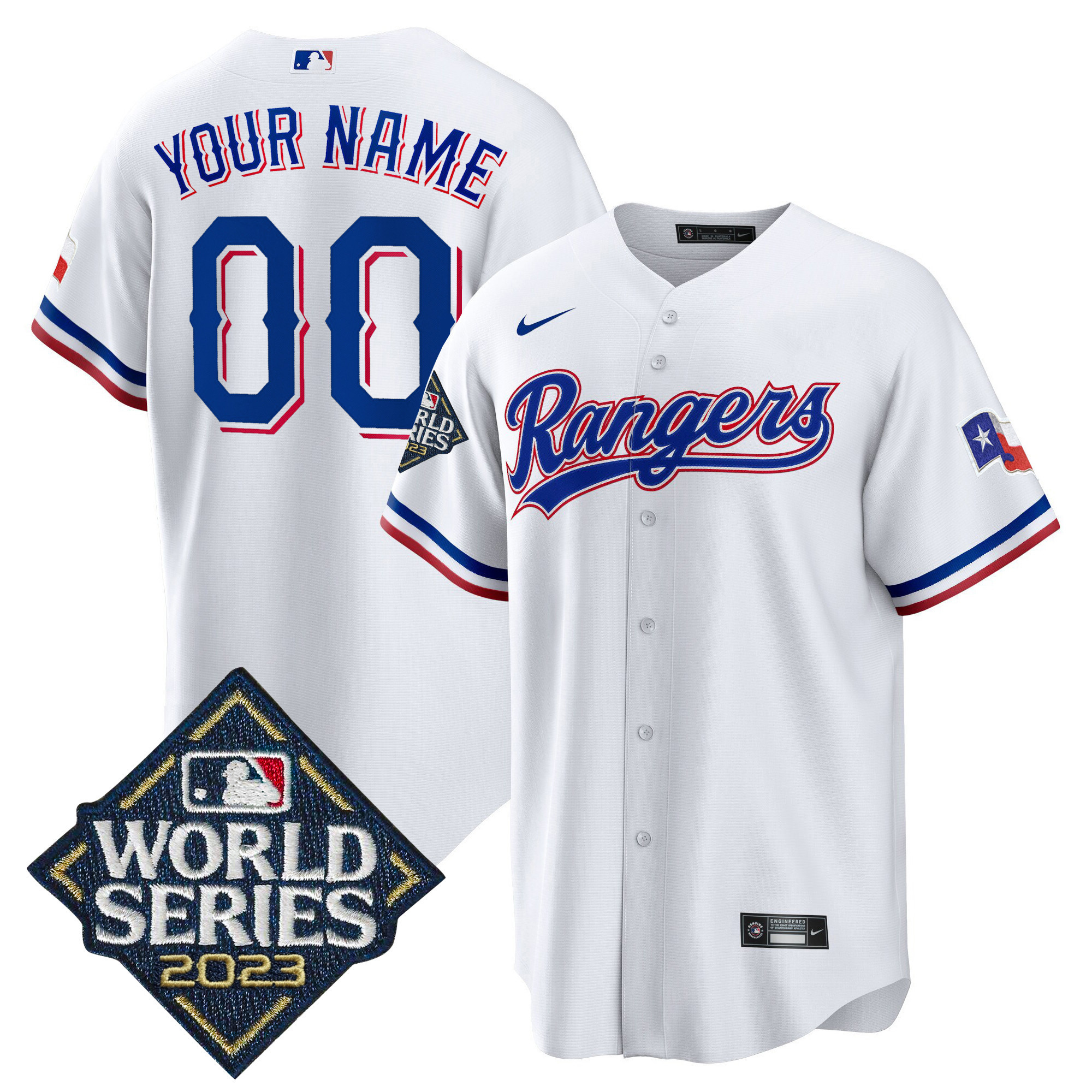 Texas Rangers 2023 World Series Cool Base Custom White Jersey - All Stitched