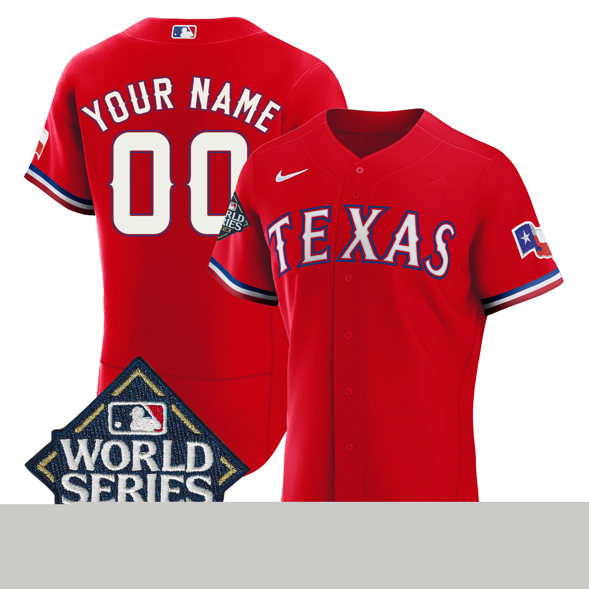 Texas Rangers 2023 World Series Flex Base Custom Red Jersey - All Stitched