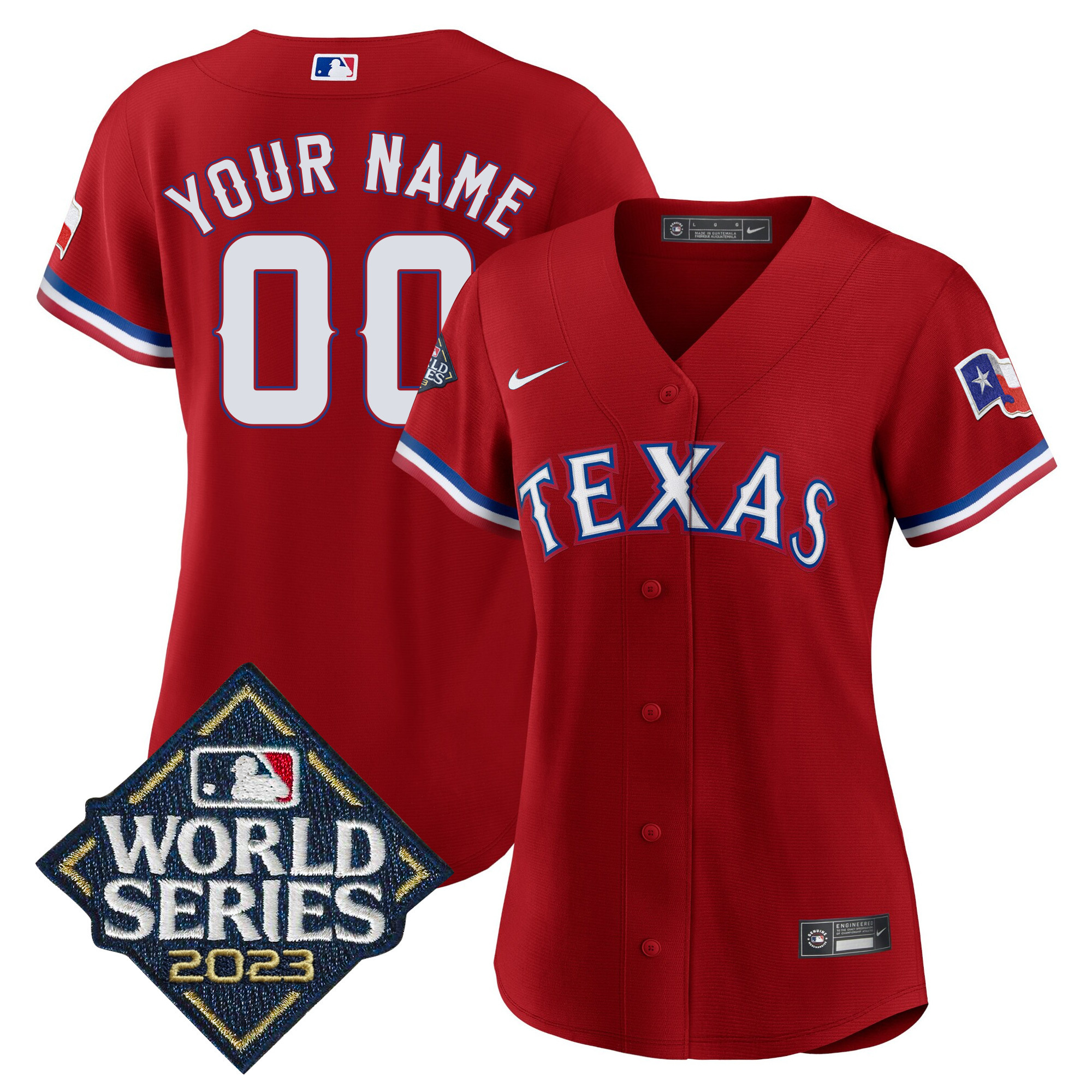 Texas Rangers 2023 World Series Flex Base Custom Red Jersey - All Stitched
